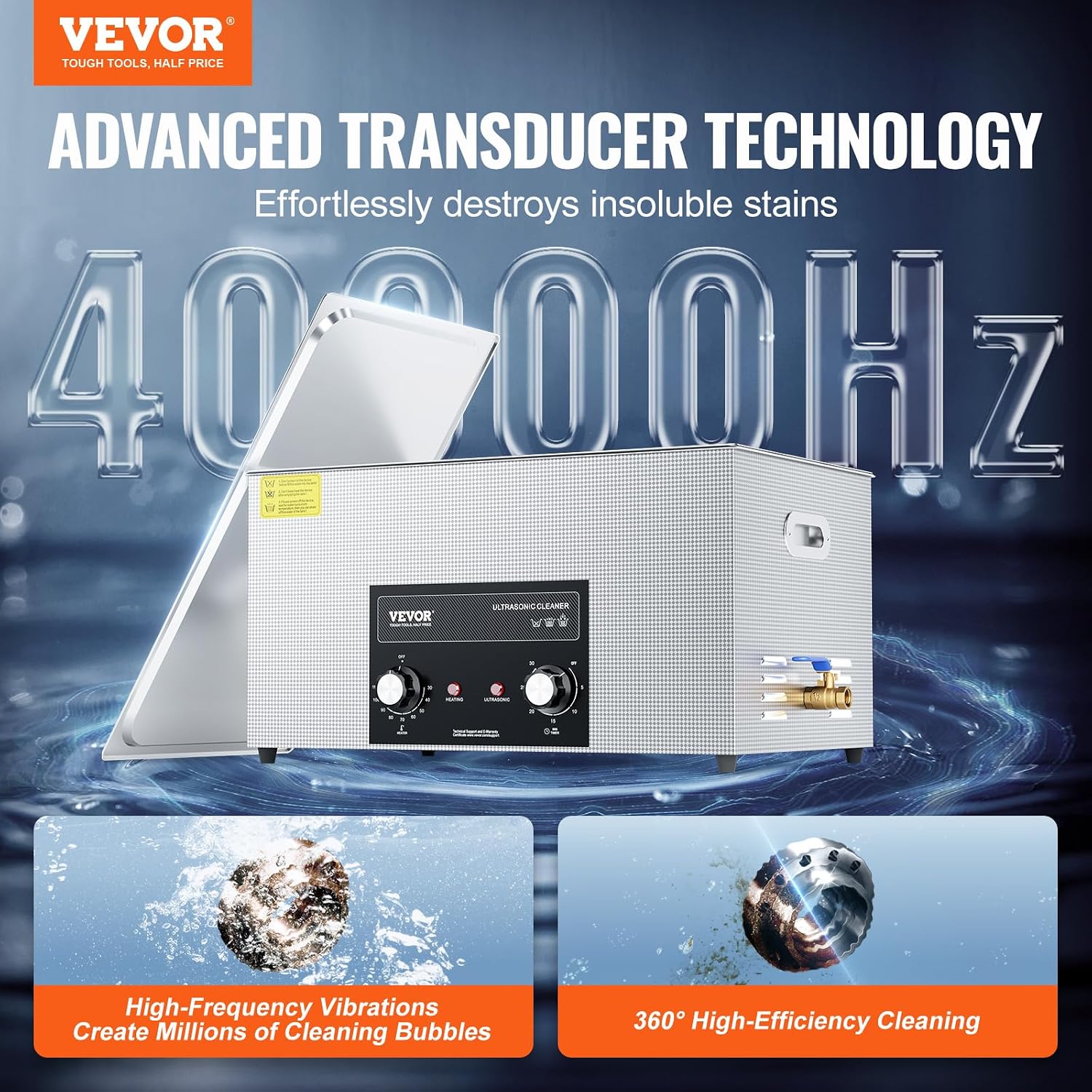 VEVOR 22L Sonic Cleaner with Heater Timer & Basket, Professional Digital Sonic Cavitation Machine, 480W Cleaning Machine for Lab Tools, Metal Parts, Carburetor, Brass, Auto Parts, Engine Parts