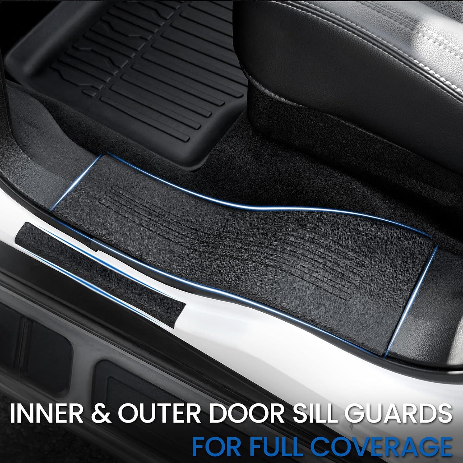 Floor Mats Cargo Mat Set for 2015-2019 Ford Explorer 7 Seats, Extra Sub-Trunk Mat and Door Sill Guards, All Weather TPE Floor Liners Cargo Liner Trunk Lower Mat Accessories