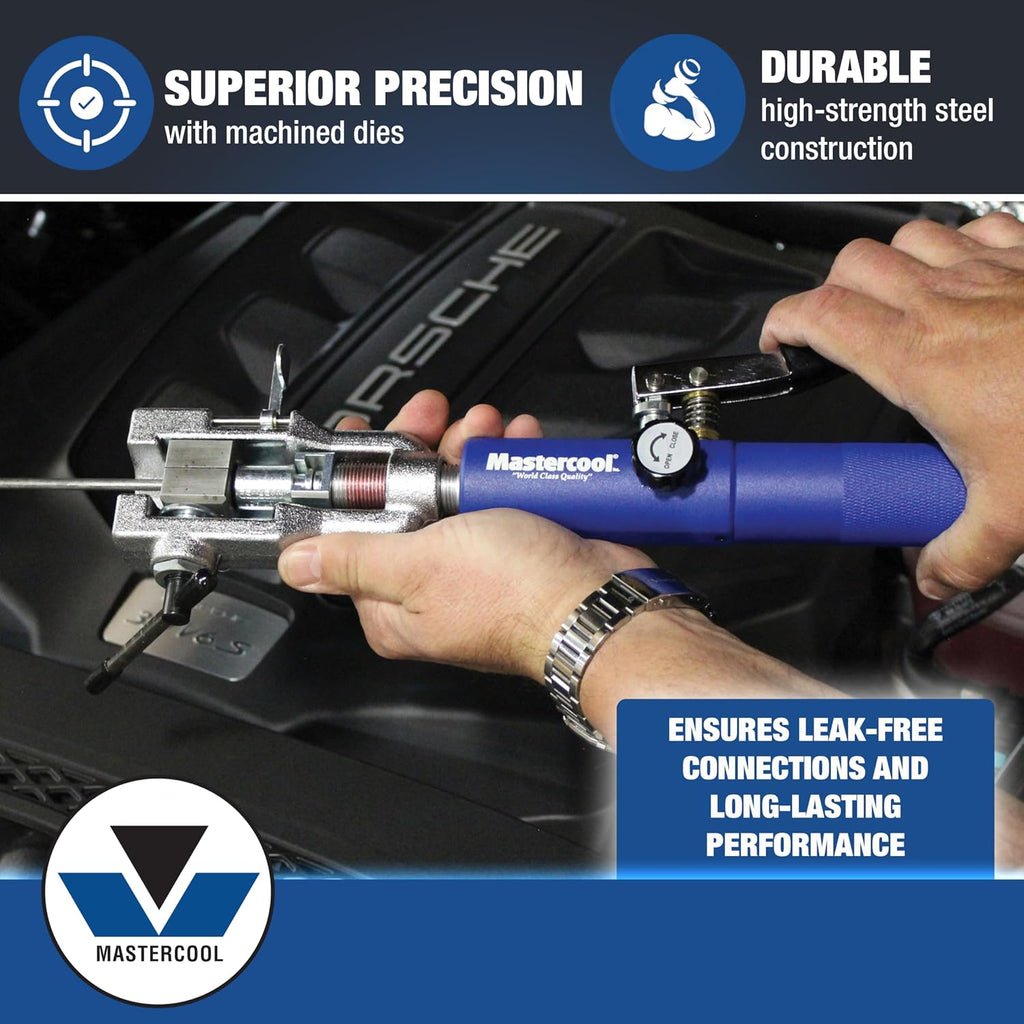 Mastercool 72480 Hydraulic an Flaring Tool Kit – 37° & 37° Double Flares for an Fittings, Aviation & Specialty Automotive – Works with Steel & Light Stainless Tubing – Includes Hydraulic Ram & Dies