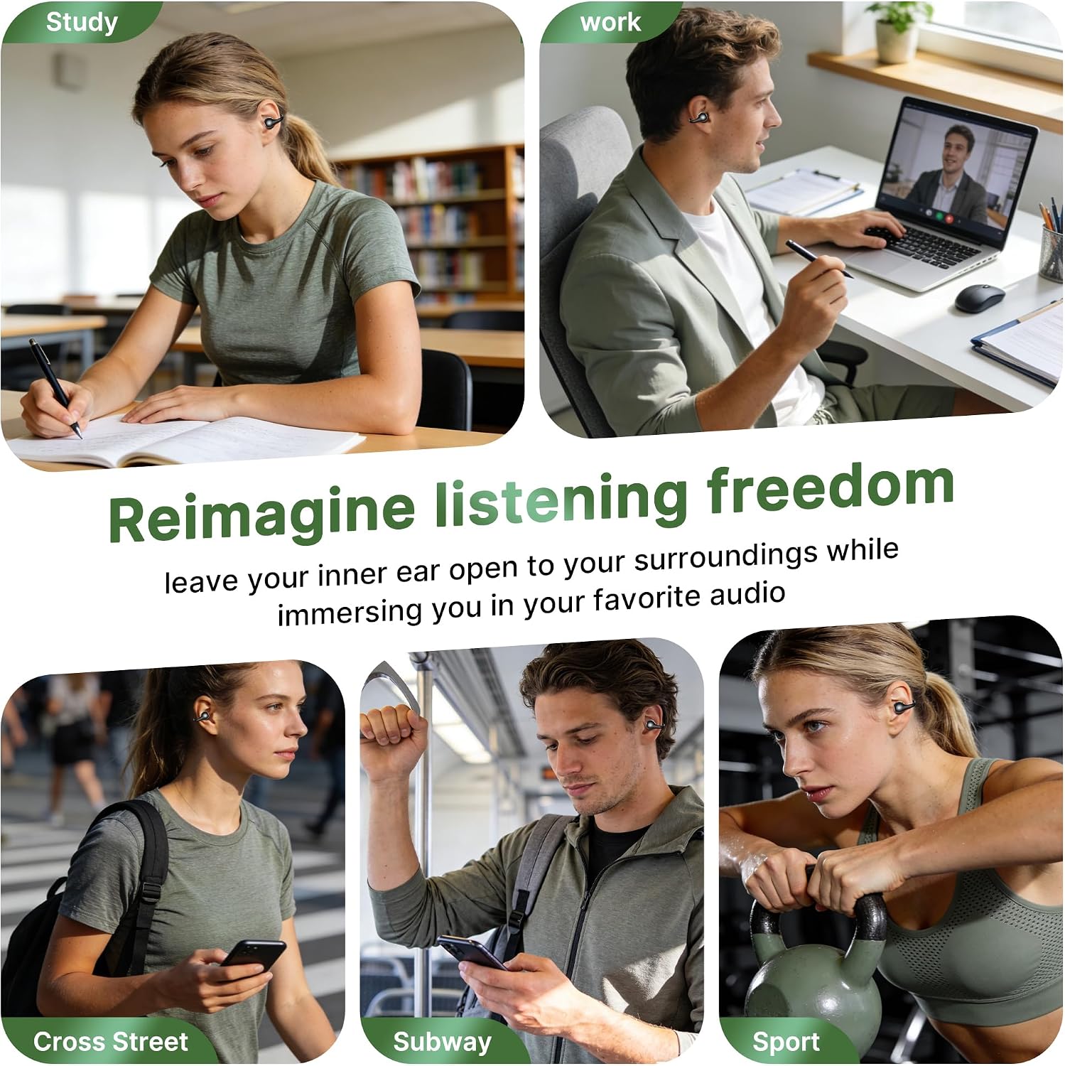 Open Ear Earbuds, Wireless Earbuds, Bluetooth 5.4 Headphones with ENC Clear Call, 60H Playtime, IPX7 Waterproof, Lightweight Comfort, Clip On Earbuds for Workout/Running, Black