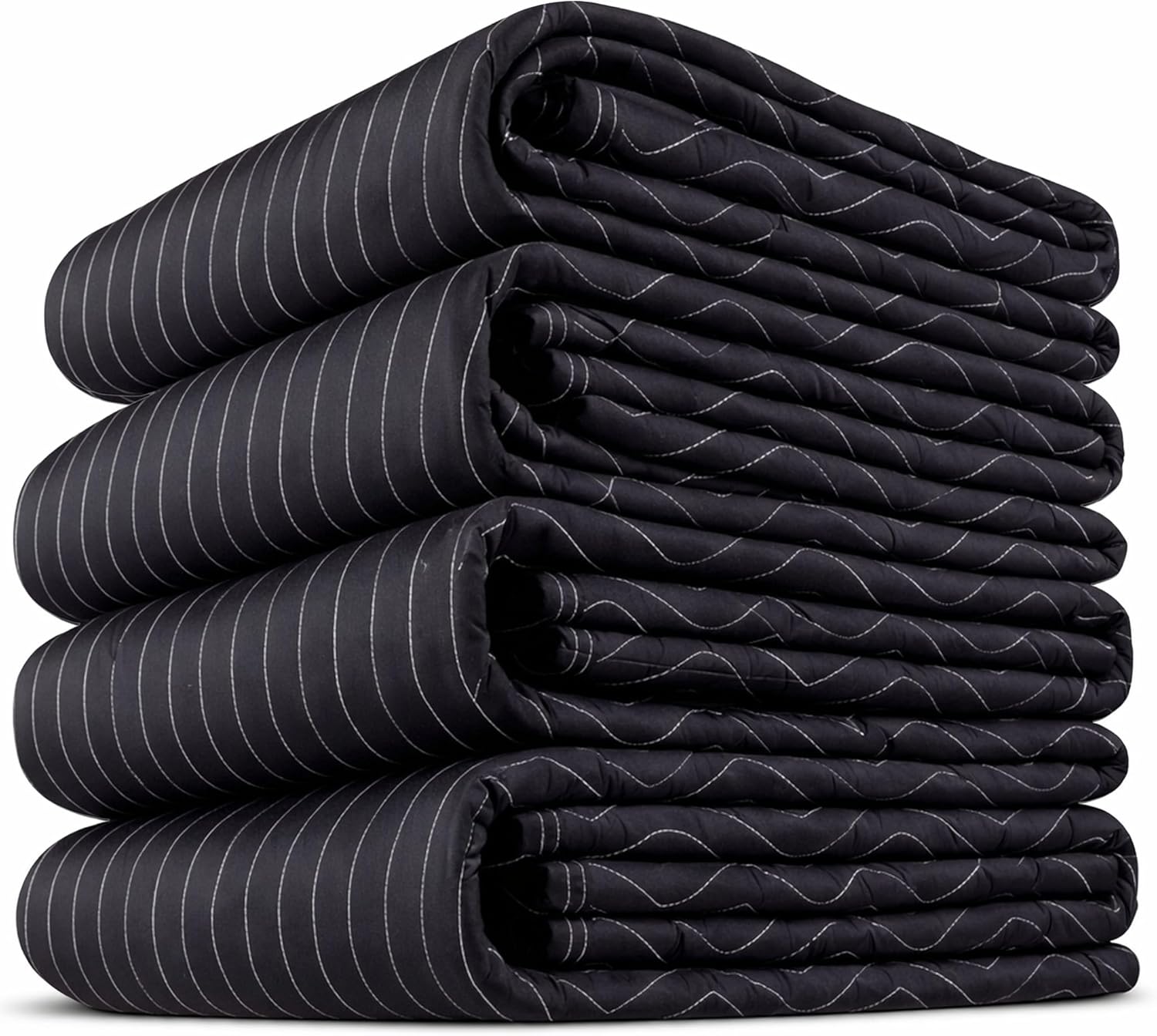 US Cargo Control Moving Blankets Heavy Duty 72'x80' 4-Pack (95 lbs/doz), Padded Furniture Blankets for Moving, Shipping, and Storage, Professional Quilted Furniture Pads, Tough Black Polyester