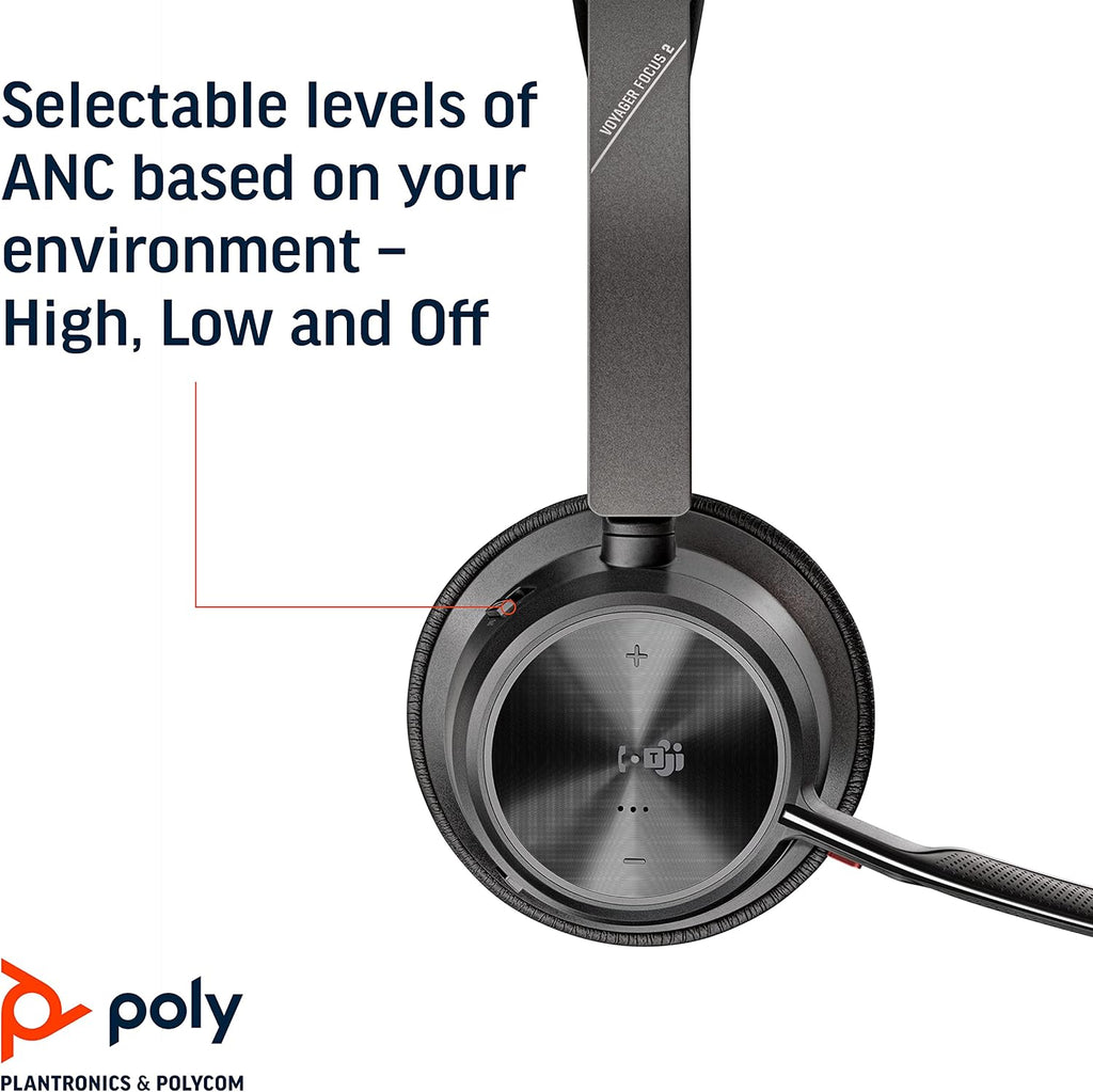 Poly - Voyager Focus 2 UC USB-A Headset (Plantronics) - Bluetooth Dual-Ear (Stereo) Headset with Boom Mic - USB-A PC/Mac Compatible - Active Noise Canceling - Works with Teams (Certified), Zoom & more