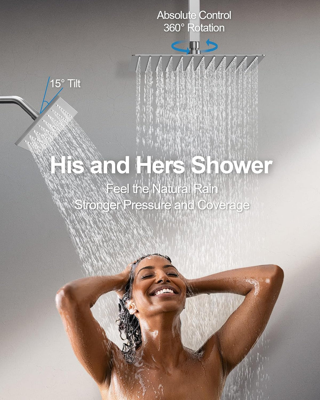 Thermostatic Shower System, 12 Inch Dual Rainfall Shower Heads for Ceilling & Wall Mounted with Handheld Sprayer, Brushed Nickel