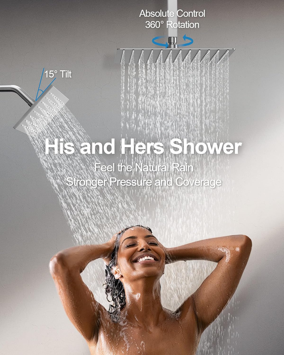 Thermostatic Shower System, 12 Inch Dual Rainfall Shower Heads for Ceilling & Wall Mounted with Handheld Sprayer, Brushed Nickel