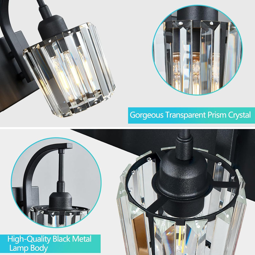 Modern Bathroom Vanity Light, 4-Light Black Wall Sconce with Crystal Accents, Over Mirror Bathroom Lighting Fixture, 32.67' Long Dimmable Vanity Lamp for Makeup, Easy Installation