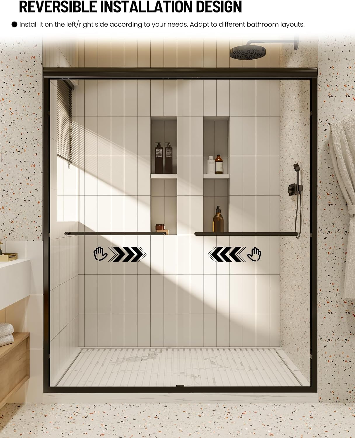 Glass Shower Doors, 56' - 60' W x 72' H Double Sliding Shower Door, Aluminum Semi-Frameless & 1/4'(6mm) Clear Tempered Glass Bypass Shower Door for Walk in Shower, Matte Black