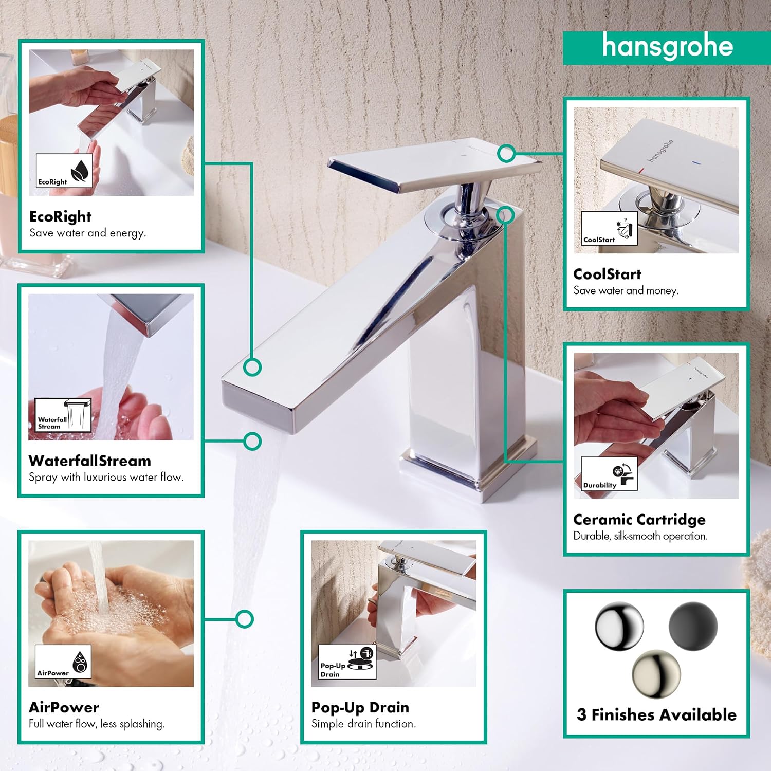 hansgrohe Tecturis E -Handle -Hole 5-inch Tall Bathroom Sink Faucet in Chrome, 73002001