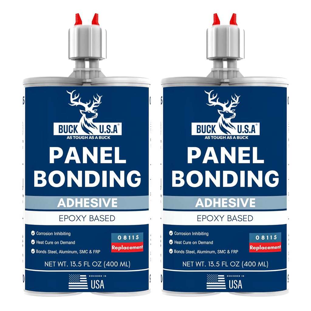 2 Pack Buck Panel Bonding Adhesive, Two-Part Epoxy, 400 ml/13.5 fl oz Cartridge, 08115 Replacement, Heavy Duty Metal Glue for Automotive Use, Bonds w/Steel, Aluminum, Plastic, OEM Recommended, Black