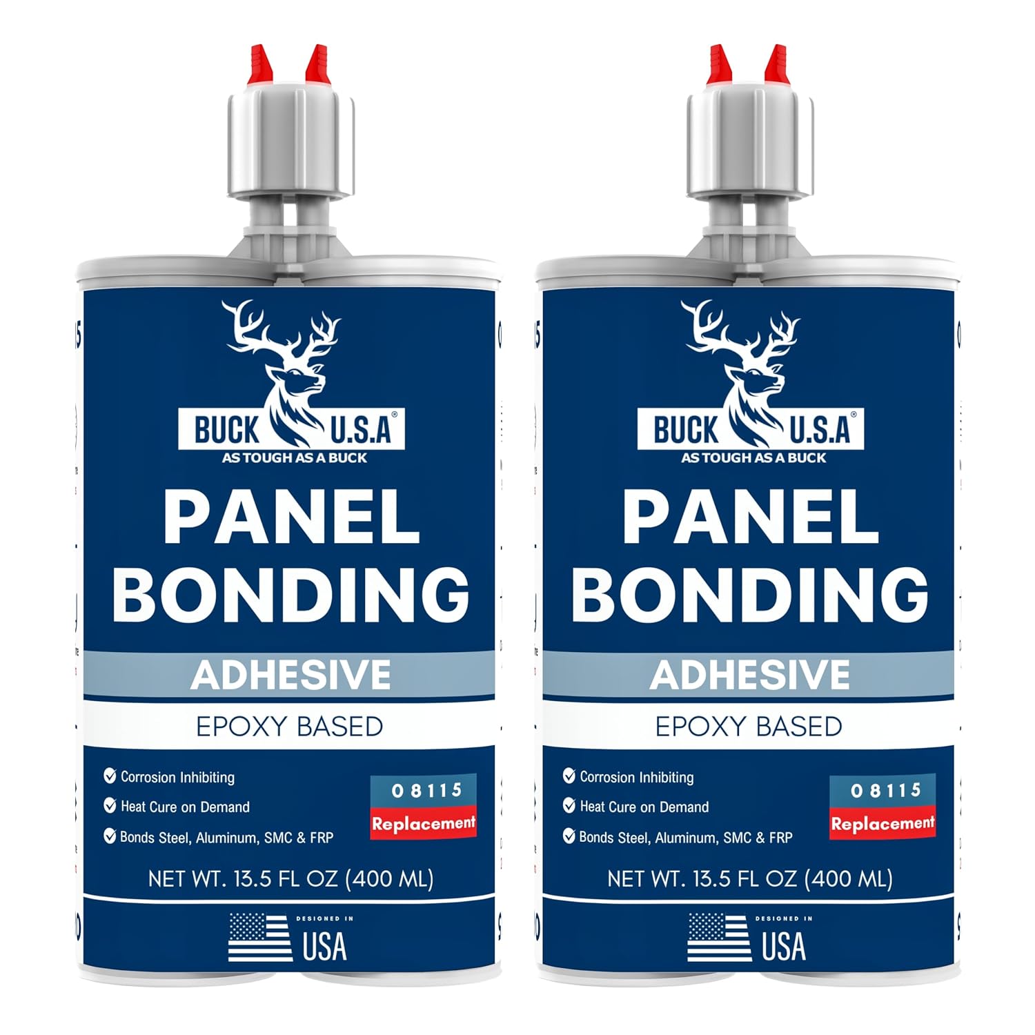 2 Pack Buck Panel Bonding Adhesive, Two-Part Epoxy, 400 ml/13.5 fl oz Cartridge, 08115 Replacement, Heavy Duty Metal Glue for Automotive Use, Bonds w/Steel, Aluminum, Plastic, OEM Recommended, Black