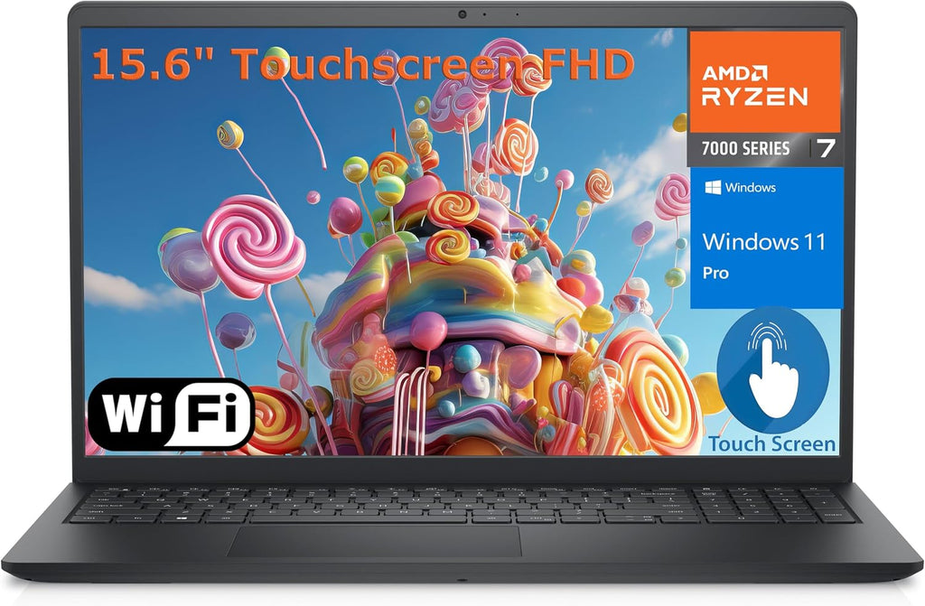 Dell Inspiron 15 15.6' Touchscreen FHD Laptop Computer, 8-Core AMD Ryzen 7 7730U (Beat i7-1365U), 32GB DDR4 RAM, 1TB PCIe SSD, WiFi, Bluetooth, Type-C, HDMI, Carbon Black, Windows 11 Pro