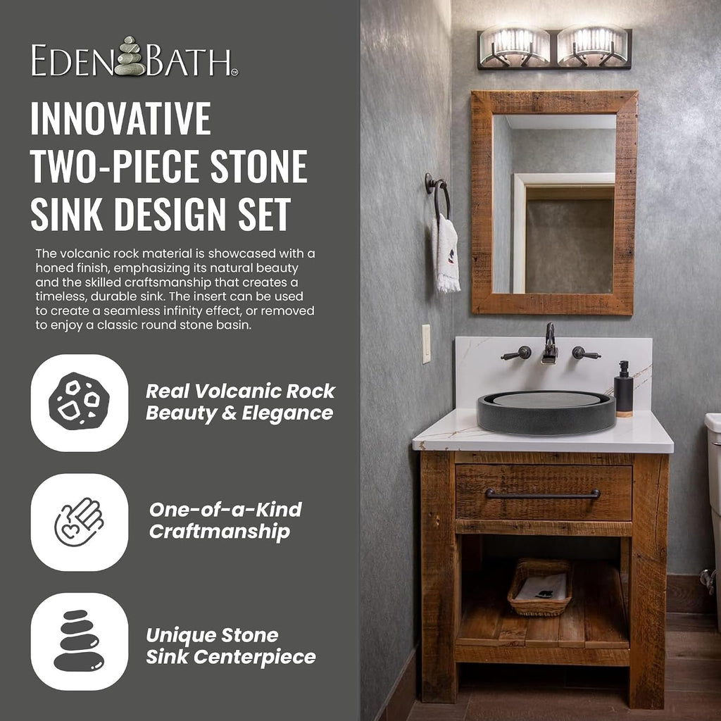 Eden Bath Round Infinity Pool Vessel Sink, Honed Black Lava Stone - Stylish Bathroom Sink