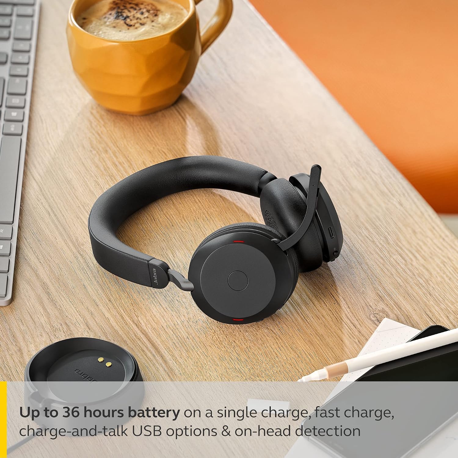 Jabra Evolve2 75 PC Wireless Headset with 8-Microphone Technology - Dual Foam Stereo Headphones with Advanced Active Noise Cancelling, USB-C Bluetooth Adapter and MS Teams-Compatibility - Black