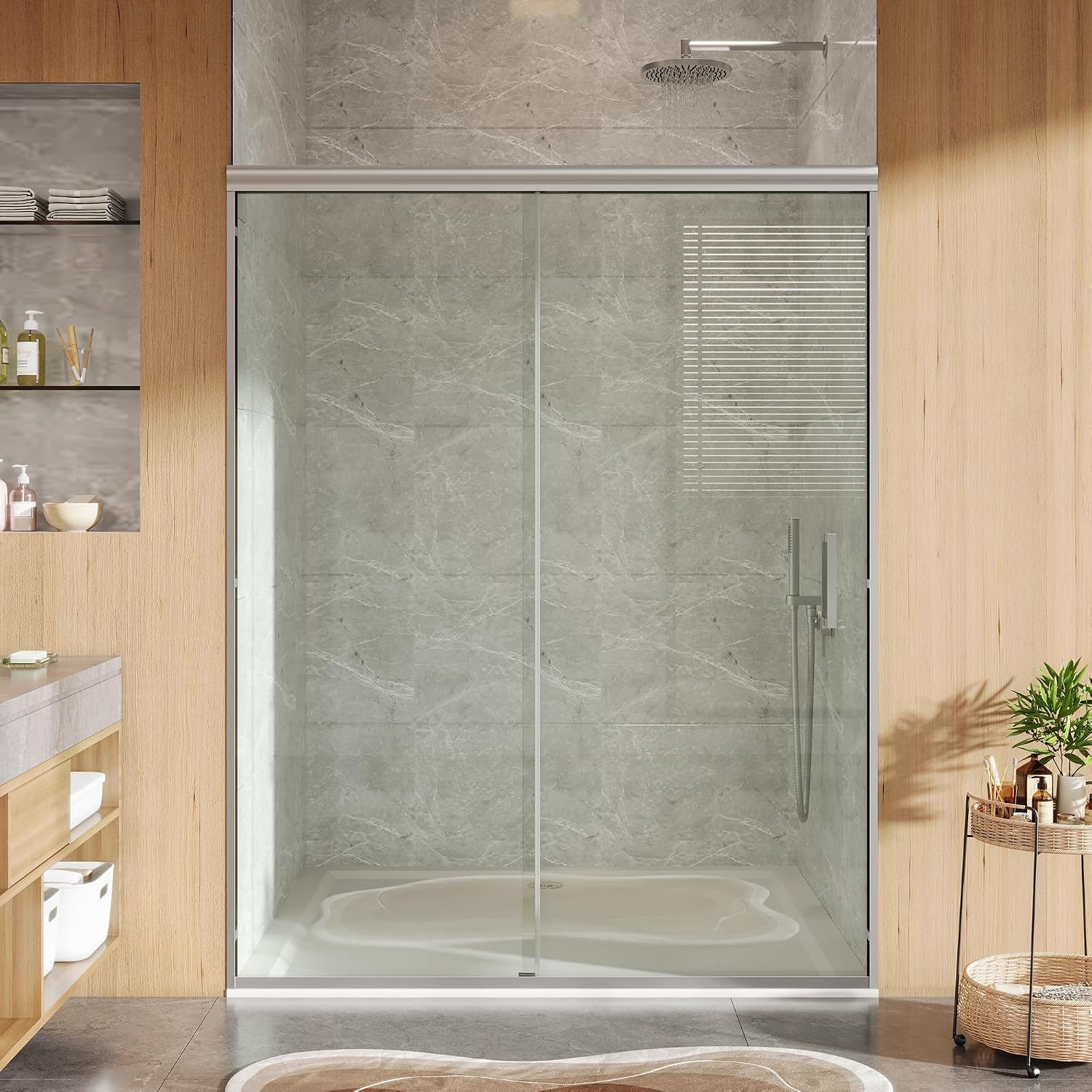 Framed Shower Doors 44-48 inch W ×72 inch H Sliding Shower Door with 6mm Tempered Glass, Easy Clean Coating, Aluminum Frame, Wet Dry Separation for Main Bathroom, Brushed Sliver