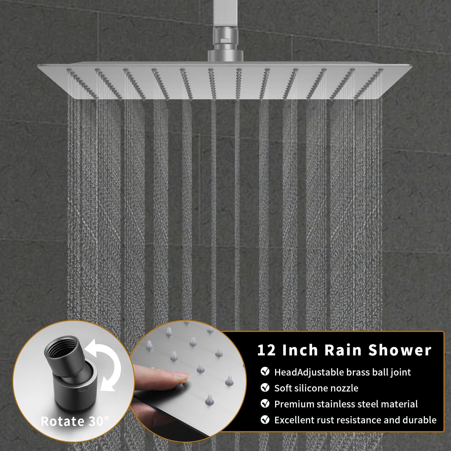 Brushed Nickel Tub Shower Faucet Set AYIVG Ceiling Mounted Shower System with Tub Spout 12 Inch Rain Shower Head and Handheld Shower Fixtures With Temperature Display Push Botton Shower Diverter Valve