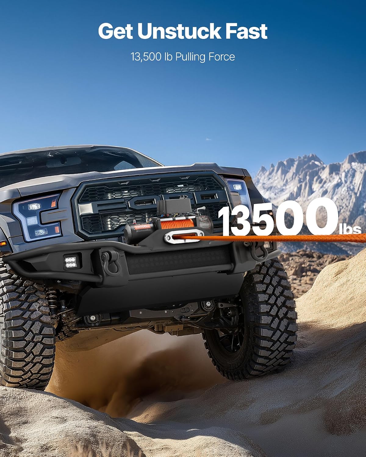 VEVOR 13,500 lb Electric, Truck Winch 12V DC 3/8 in x 80 ft Synthetic Rope Aluminum Fairlead Wireless & Wired Remote Control, 13500 lbs, IP55 Waterproof Towing for Off Road Jeep SUV Boat