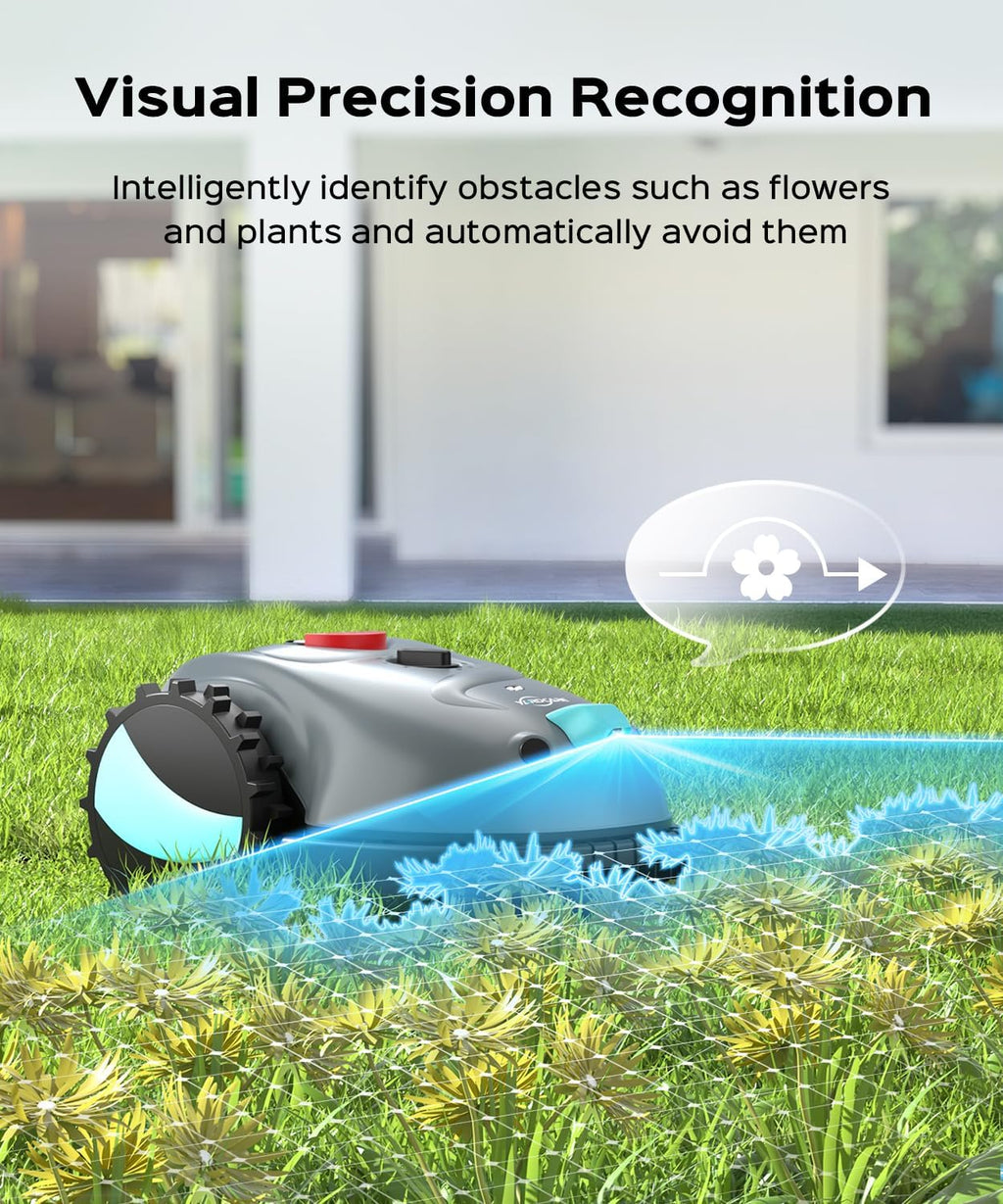 YARDCARE V100 Robotic Lawn Mower with Vision Navigation, Spot Spiral Mowing, Obstacle Avoidance, Adjustable Cutting Height, Low Noise, Ideal for Small Lawns