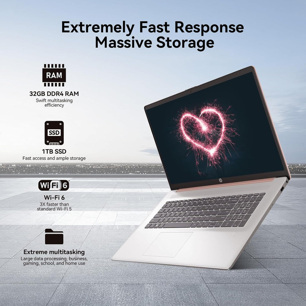 2026 HP 17 Inch Laptop Touchscreen Computer, 17.3' HD+ Touch Screen Business Laptop, 13th Gen Intel Core i7 (10-Core), Windows 11 Pro Copilot AI|Backlit Keyboard 10-Key|Rose Gold|32GB RAM 1TB SSD