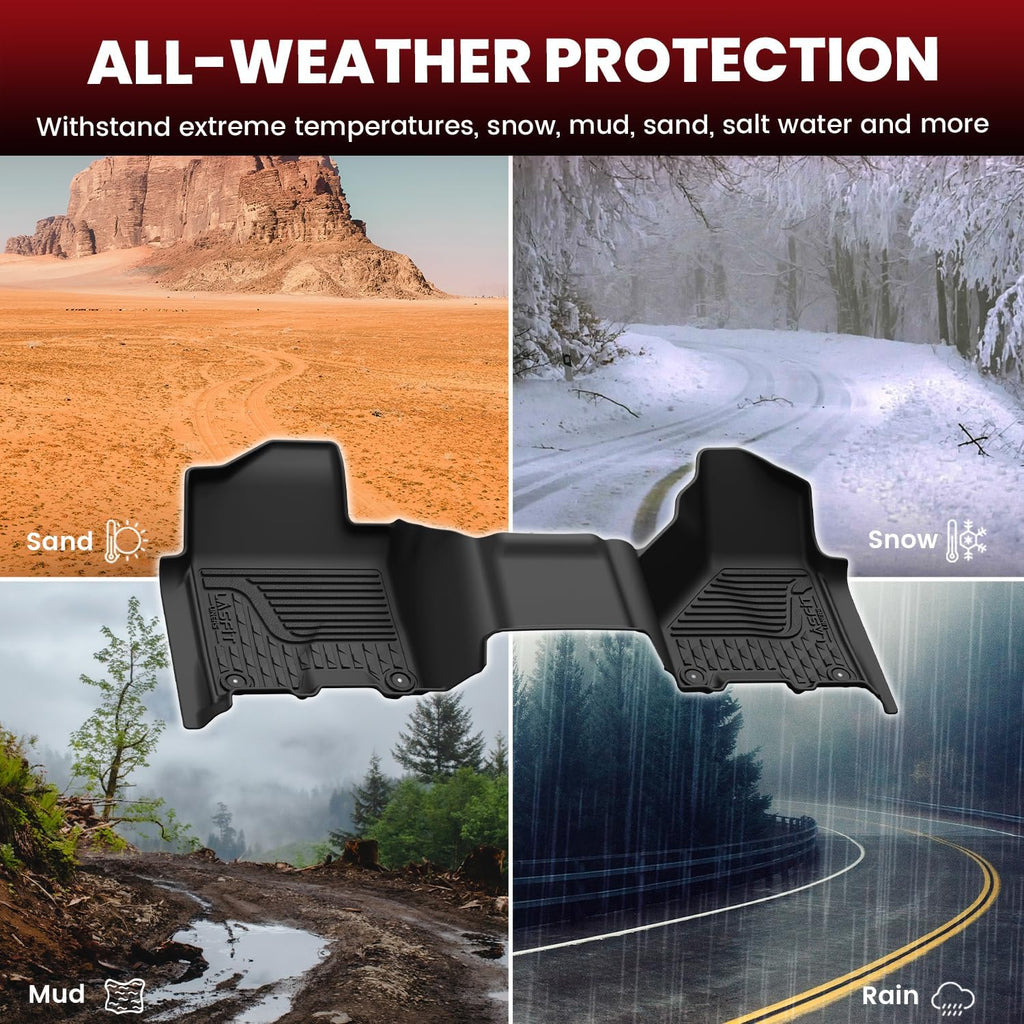 LASFIT Floor Mats 2019-2025 2026 for Ram 2500/3500 Mega Cab Bench Seat, Not for Bucket Seat or Model with PTO KIT or 4X4 Shifter, All Weather TPE Custom Fit Car Mats Floor Liners 1st & 2nd Row, Black