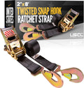 US Cargo Control Twisted Snap Hook Ratchet Straps 2 Inch x 8 Foot (4-Pack), 10,000 LBS Break Strength, Car Tie Down Straps for Trailers, Tie Down Cars, Motorcycles, Race Cars - Low-Profile Ratchet