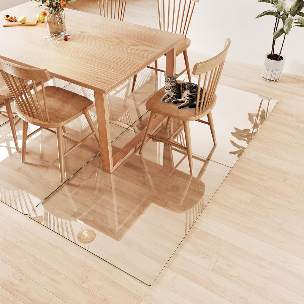 Tempered Glass Chair Mat 48'x40' – Ultra-Clear Office Chair Mat for Hardwood Floors & Low-Pile Carpets – Heavy-Duty 0.2' Scratch-Resistant Surface with Non-Slip Pads – Supports 1,000 lbs