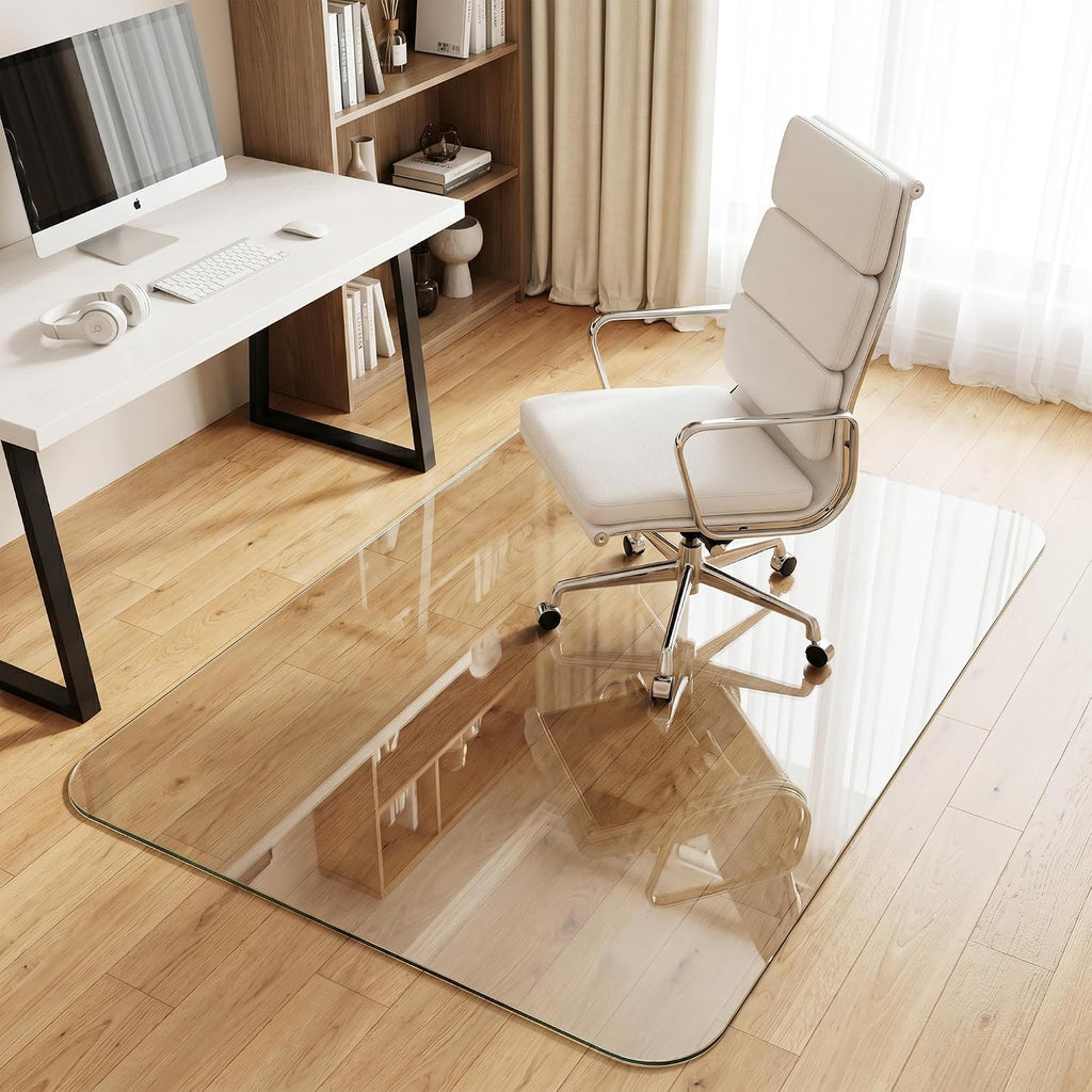 Tempered Glass Chair Mat for Hardwood Floor & Low Pile Carpet, 36' x 55' Heavy Duty Office Chair Mat with Non-Slip Pads, Scratch Resistant Floor Protector for Home Office