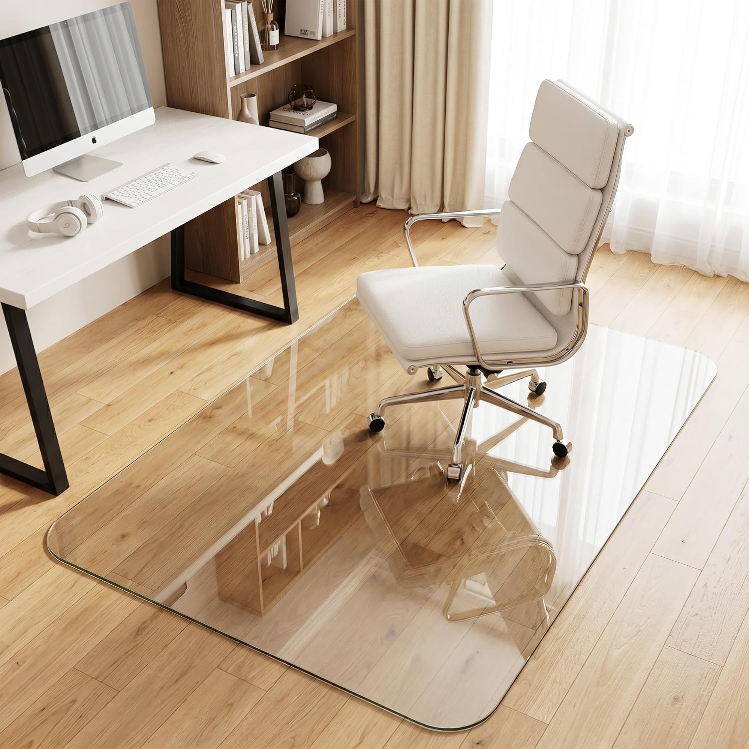 Tempered Glass Chair Mat for Hardwood Floor & Low Pile Carpet, 36' x 55' Heavy Duty Office Chair Mat with Non-Slip Pads, Scratch Resistant Floor Protector for Home Office