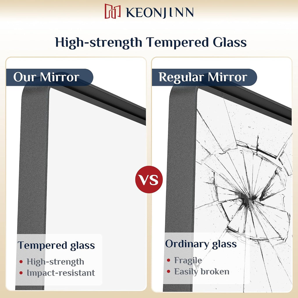 Keonjinn Black Bathroom Mirrors for Over Sink, 36 x 36 Inch Large Square Mirrors for Wall, Rounded Rectangle Matte Black Farmhouse Vanity Mirror, HD Tempered Glass Modern Mirror(Horizontal/Vertical)