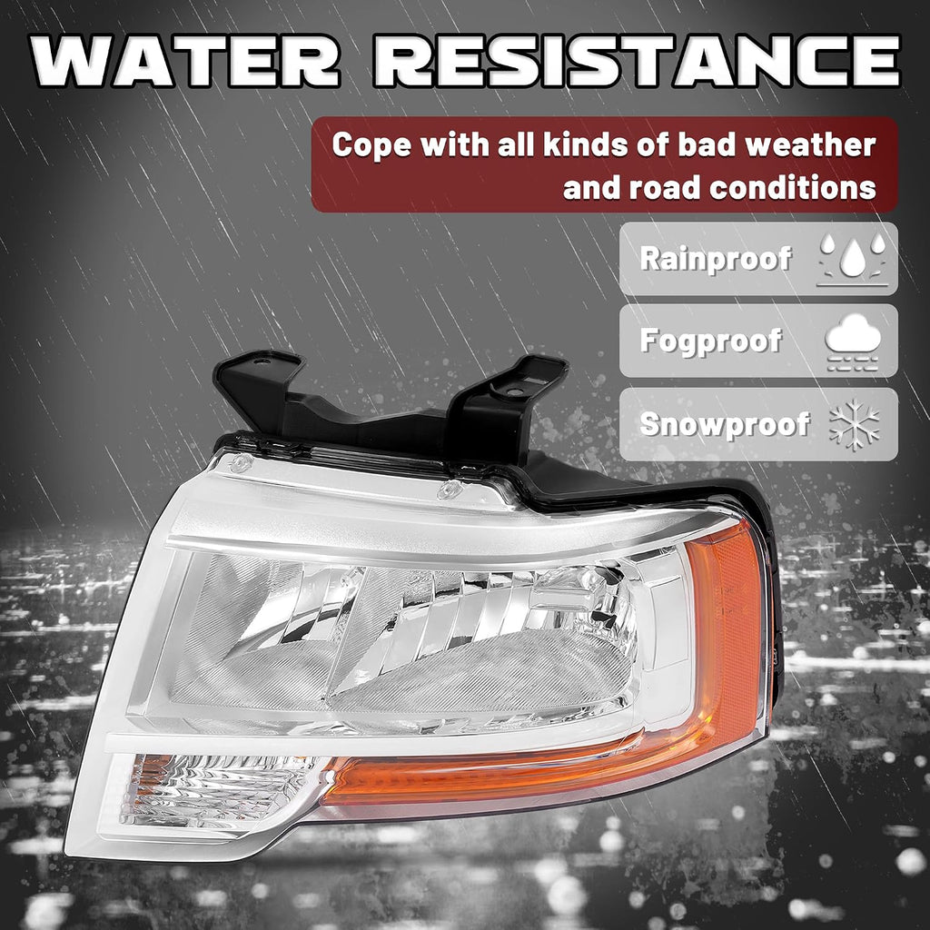 HECASA Left Headlight w/LED Indicator Compatible with 2015 2016 2017 Ford Expedition Replacement for FO2502346 Headlamp Front Light Lamp w/Bulb Driver Side Clear Lens & Chrome Housing
