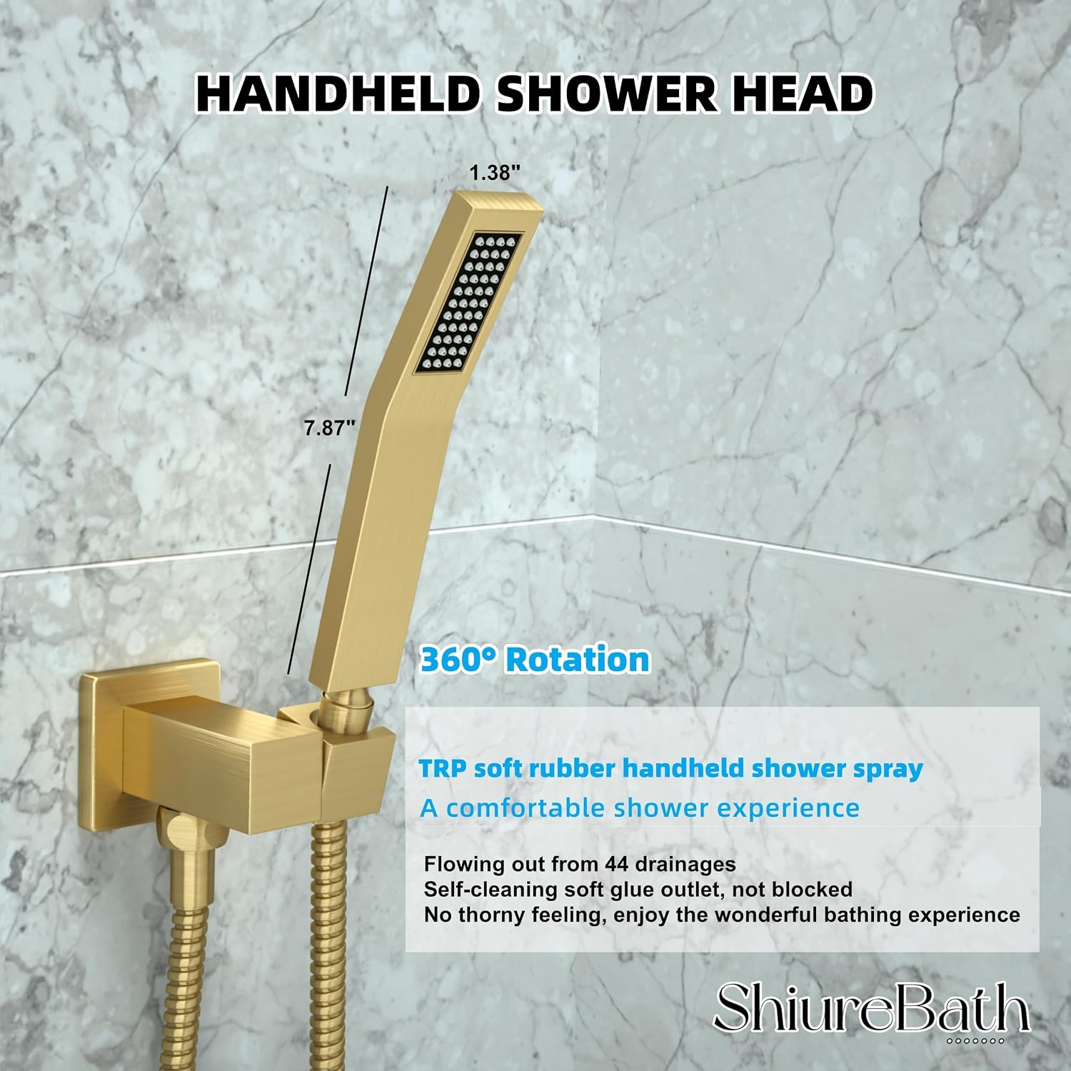 10 Inch Shower Faucet Set, Rainfall Shower System with Square Fixed Shower Head and High Pressure Handheld Shower Head, Spray Wall Mounted Rainfall Shower Fixtures, Brushed Gold