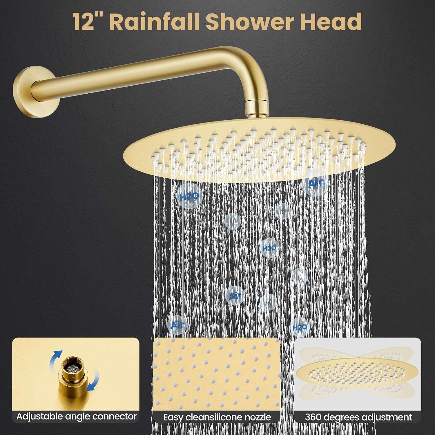 Airuida Shower Faucet Set, Bathtub Faucet Set with 12 Inch Rain Shower Head and Valve,2 Functions Tub Shower Faucet Set for Bathroom-Brushed Gold