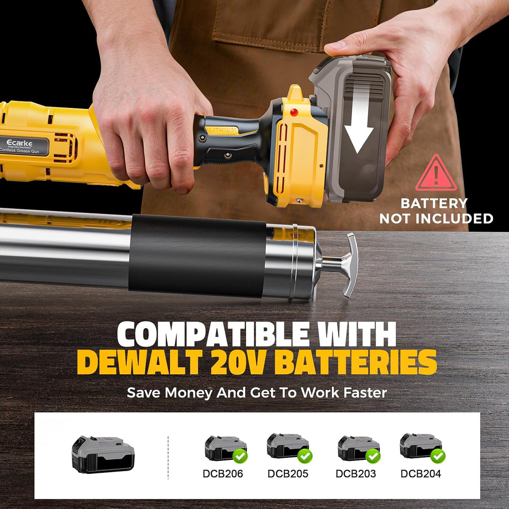 Ecarke Cordless Grease Gun Compatible with DeWalt 20V Battery, 12000PSI Max Electric Grease Gun, Dual Pistol & in-Line Grip, Works with Bulk & Cartridge Grease, with 39' Hose & 4 Couplers (Tool Only)