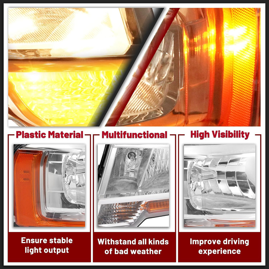 HECASA Pair Headlight Assembly w/LED Indicator Compatible with 2015 2016 2017 Ford Expedition Headlamp w/Bulbs Driver & Passenger Side Clear Lens Chrome Housing Replacement for FO2503346 FO2502346