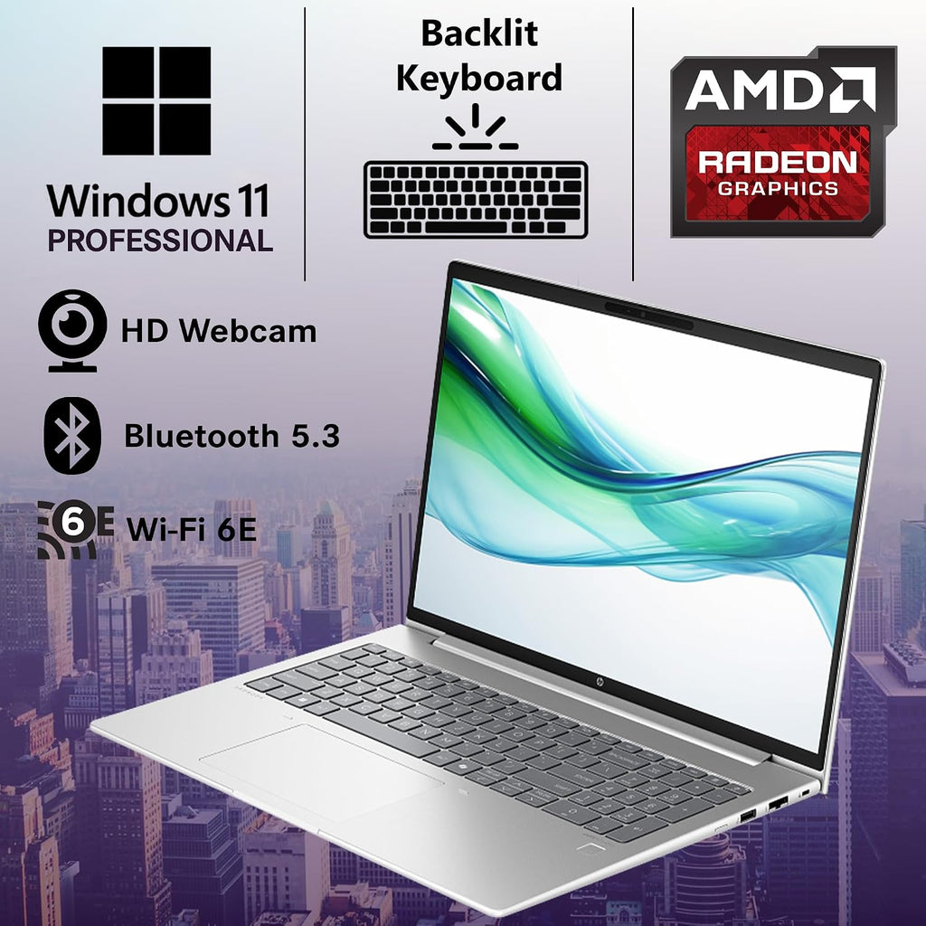 HP ProBook 465 460 G11 Business Laptop 16' FHD+ Display, AMD Ryzen 5 7535U, 64GB DDR5 RAM, 2TB NVMe, Wi-Fi 6E, RJ-45, Webcam, Backlit Keyboard, Win 11 Pro - Pike Silver Plastic