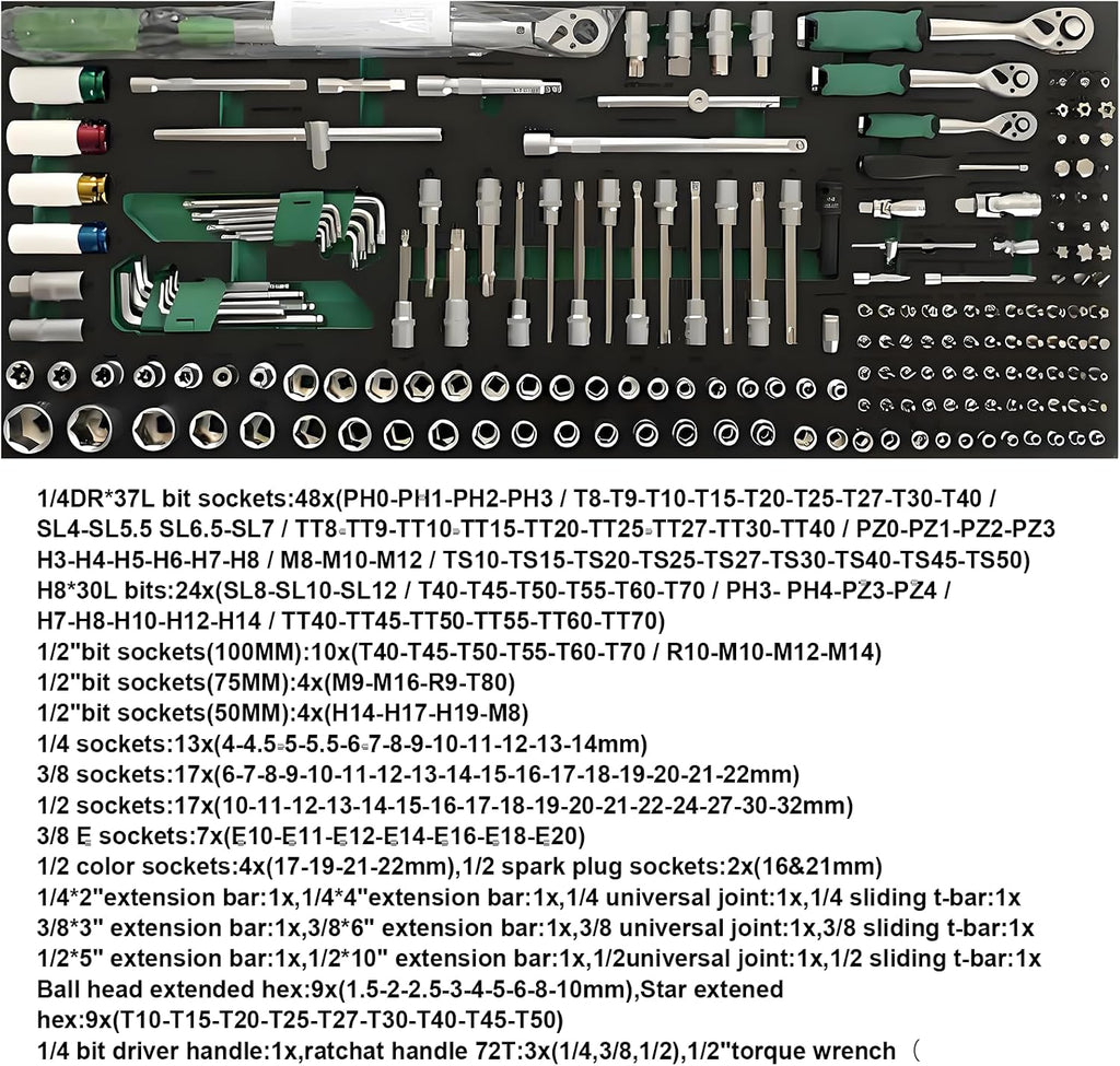 Professional Mechanic Auto Repair Tool Set, 348 Pieces Socket Set with Ratchets, Wrenches, Screwdrivers and Pliers, Metric Tools set,Manual Power Source(348 Pieces)