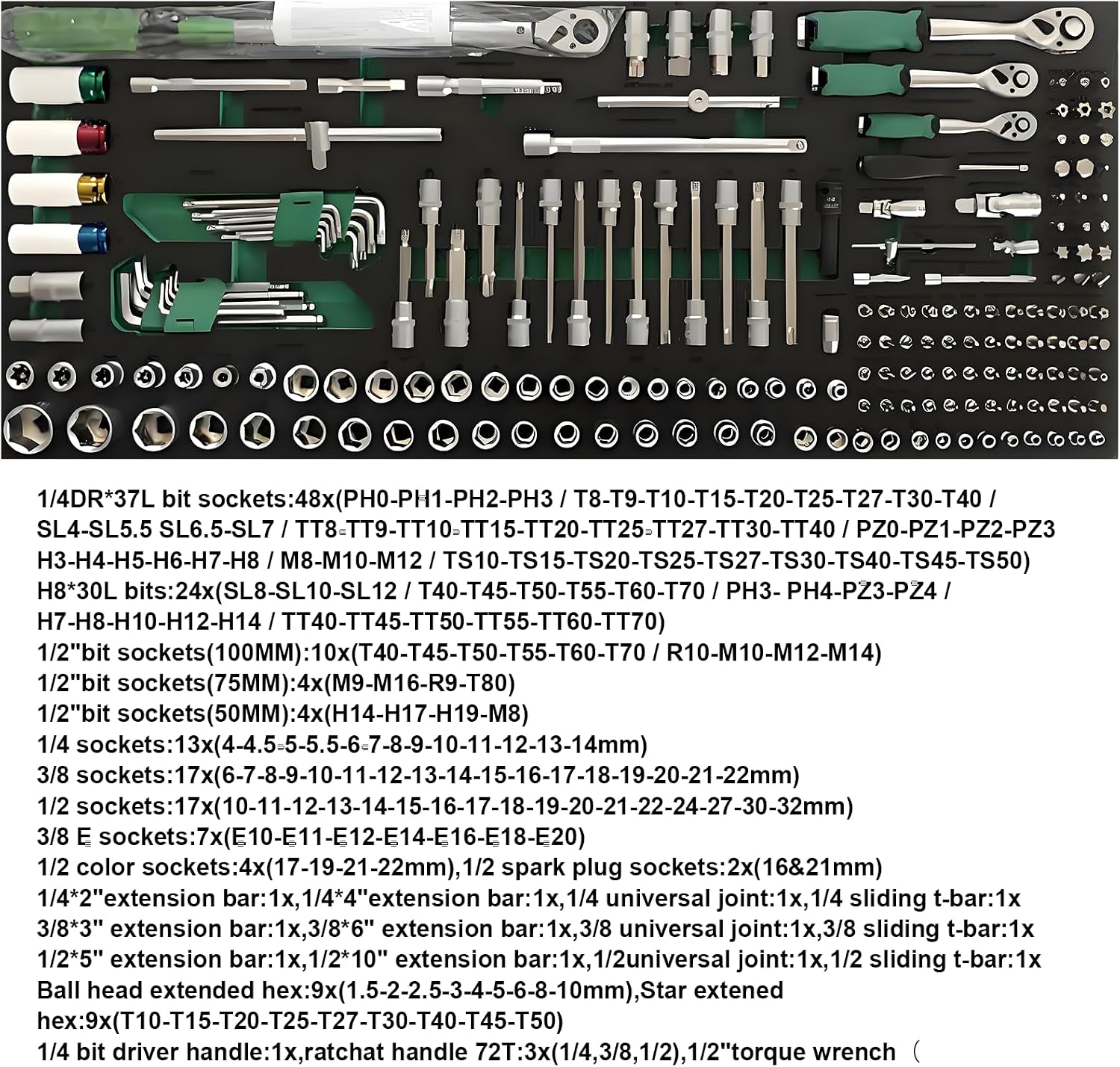 Professional Mechanic Auto Repair Tool Set, 348 Pieces Socket Set with Ratchets, Wrenches, Screwdrivers and Pliers, Metric Tools set,Manual Power Source(348 Pieces)