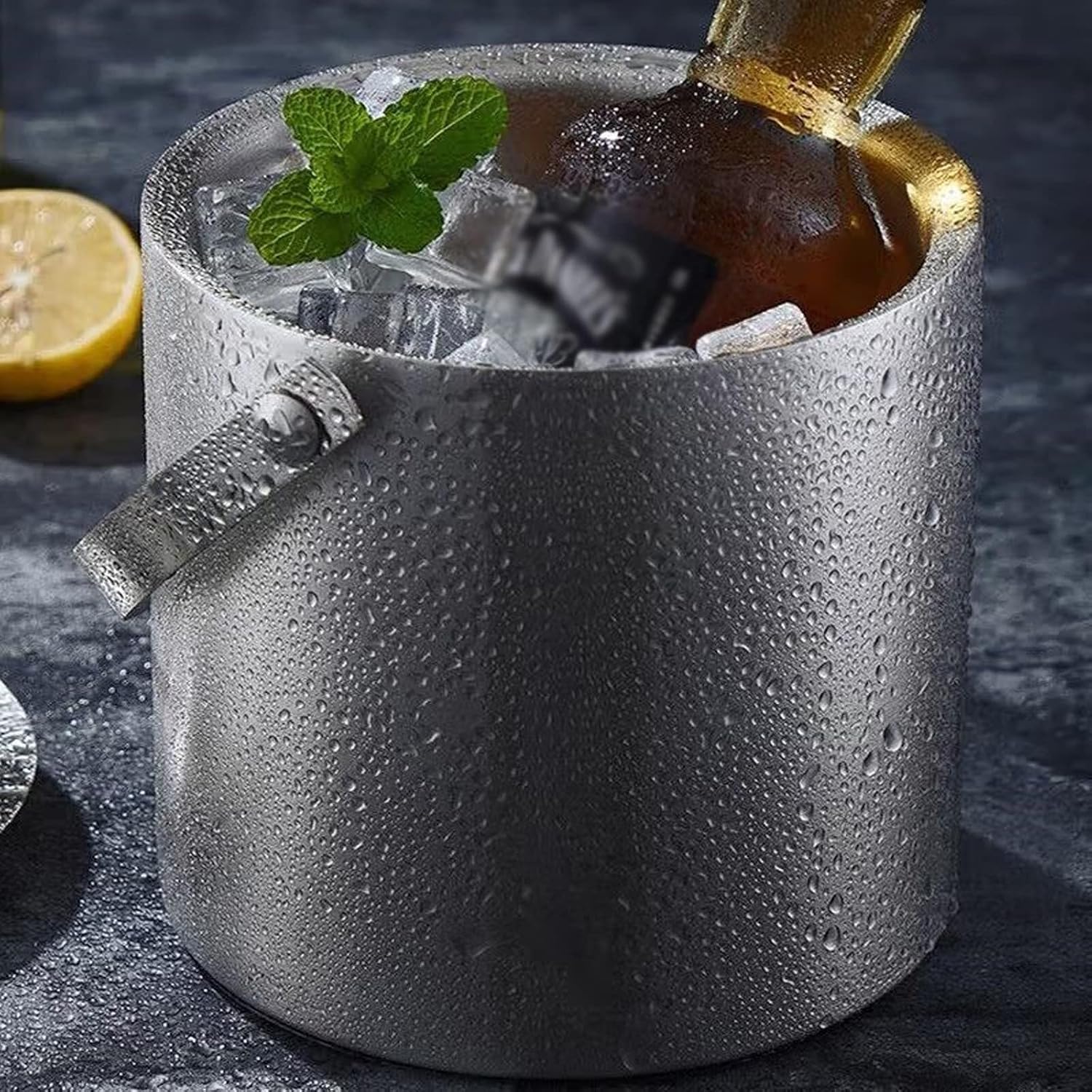 Stainless Steel Ice Bucket with Handle, Double-Walled Insulated Lid & Tongs, Thickened for Parties, Home, and Bars