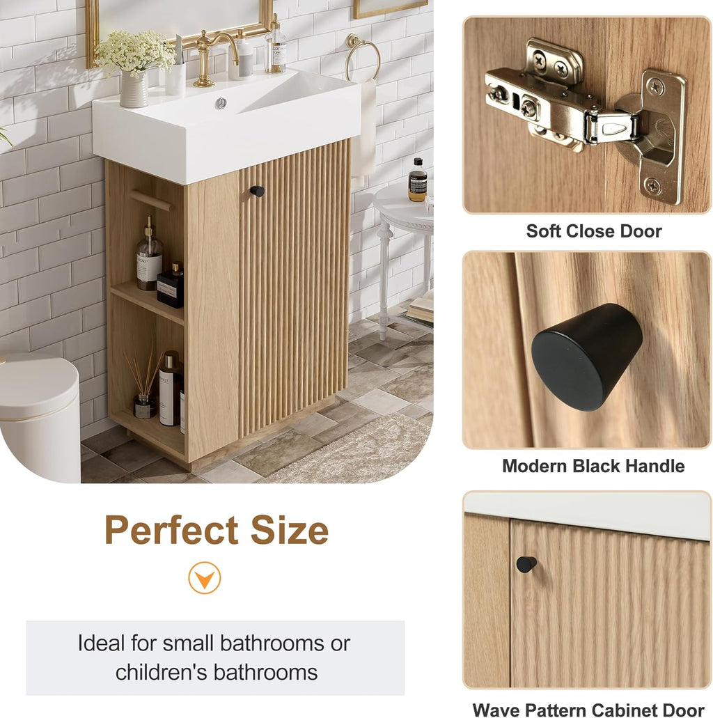 21.6-inch Bathroom Vanity with Reversible Sink, Free-Standing Single Storage Cabinet with One Right Door and Side Open Shelf, Vanity with Ceramic Basin for Bathroom (Dark Grey)