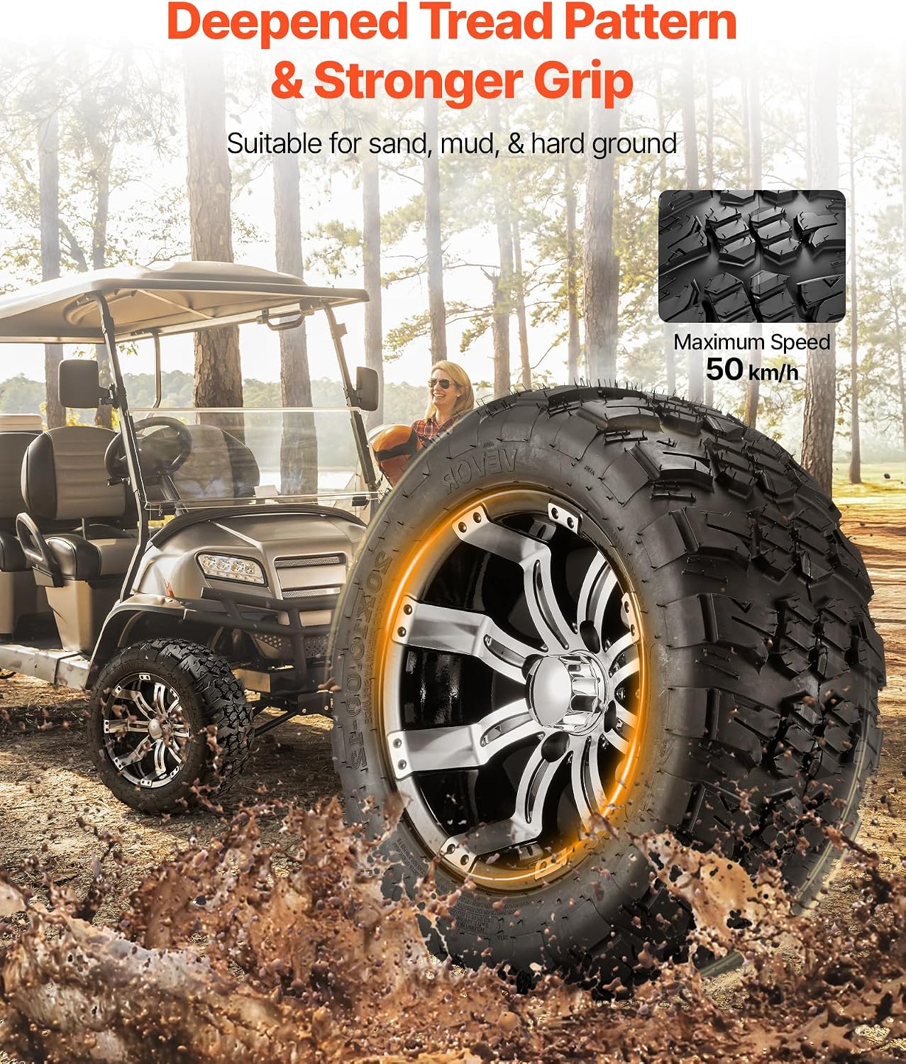 VEVOR Golf Cart Wheels, 12' 20x10-12 Black Aluminum Alloy Golf Cart Tires and Wheels Combo (Set of 4) Fit Club Car, EZGO, Yamaha, 4 Ply Rubber 4-Lug Lawn Mower Tires & Rims, 800 lbs Load, All-Terrain
