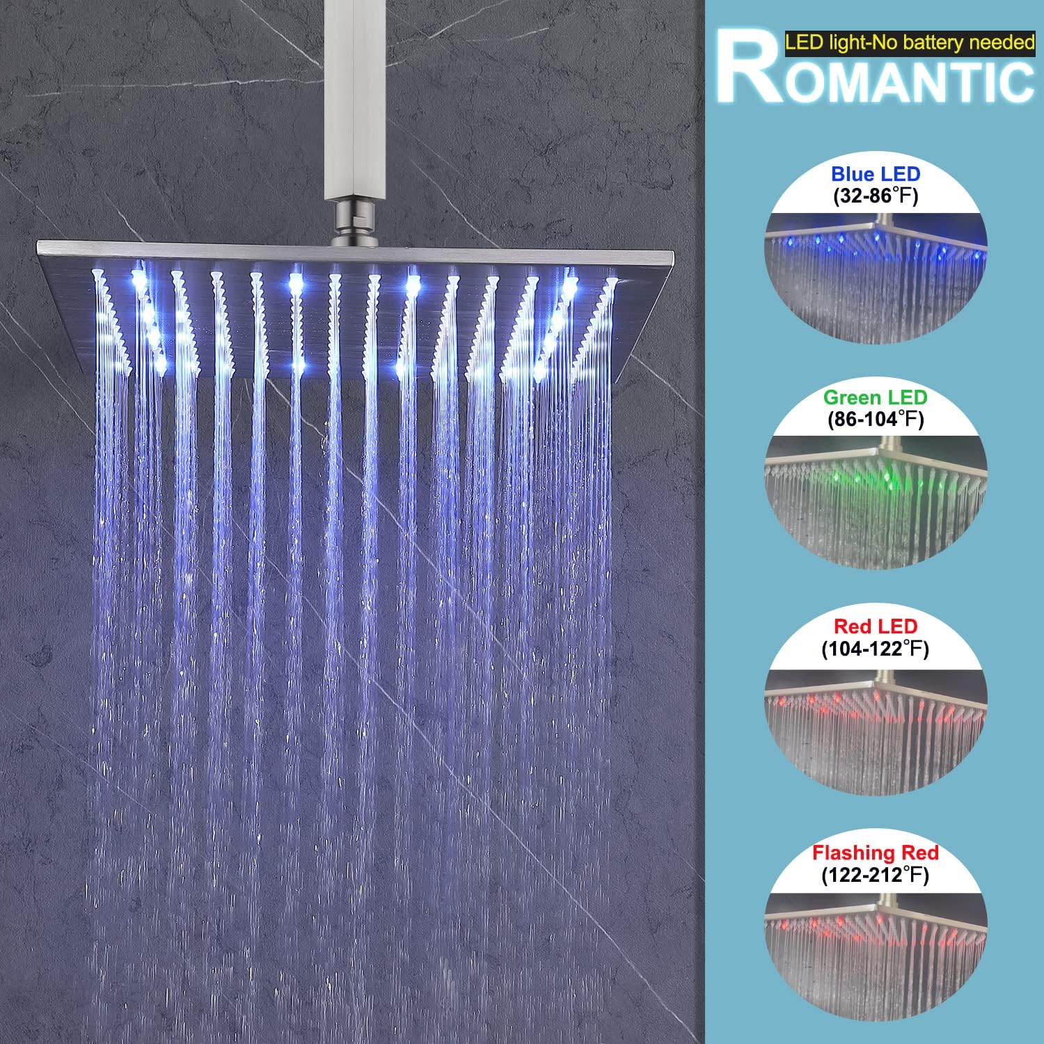 HOMEDEC Rain Shower System with Body Jets, 12inch Thermostatic Full Body Spray Shower Faucet Set, Brushed Nickel