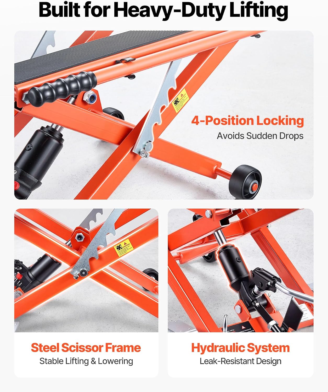 VEVOR Hydraulic Motorcycle Lift Jack, 1100 lbs Capacity, Scissor Lift Jack Portable Motorcycle Hoist Stand with 6 Wheels, 4.72'-15.15' Height Range, Hydraulic Foot-Operated Hoist Stand for Dirt Bikes