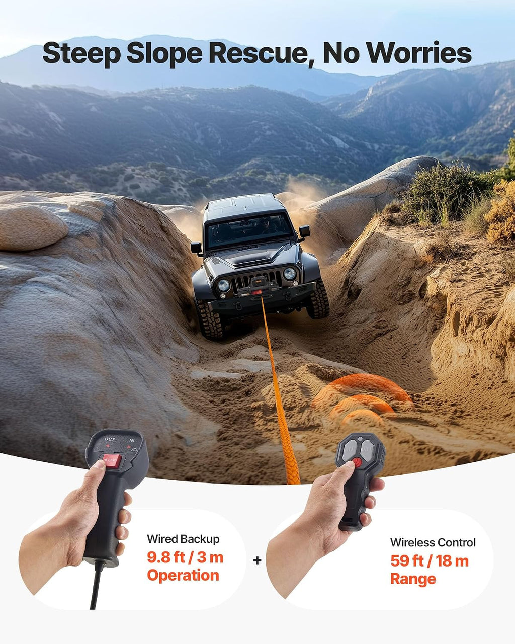 VEVOR Electric Winch, 12000 lbs Load Capacity, 12V DC Truck Winch with Φ3/8 in x 92 ft Synthetic Rope, Wireless & Wired Remote Control, IP68 Waterproof for Towing Off-Road SUV Jeep Trailer Boat