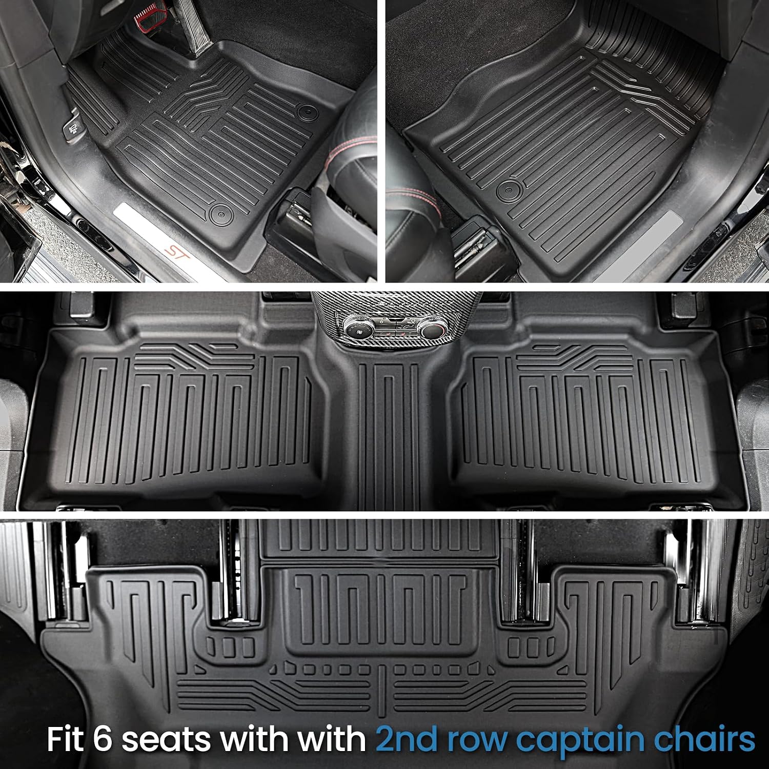 Floor Mats for 2020-2025 2026 Ford Explorer 6 Seats Captain Chairs Car Mat Accessories, All Weather TPE Cargo Mat Backrest Mat Active/ST Line/ST/Platinum