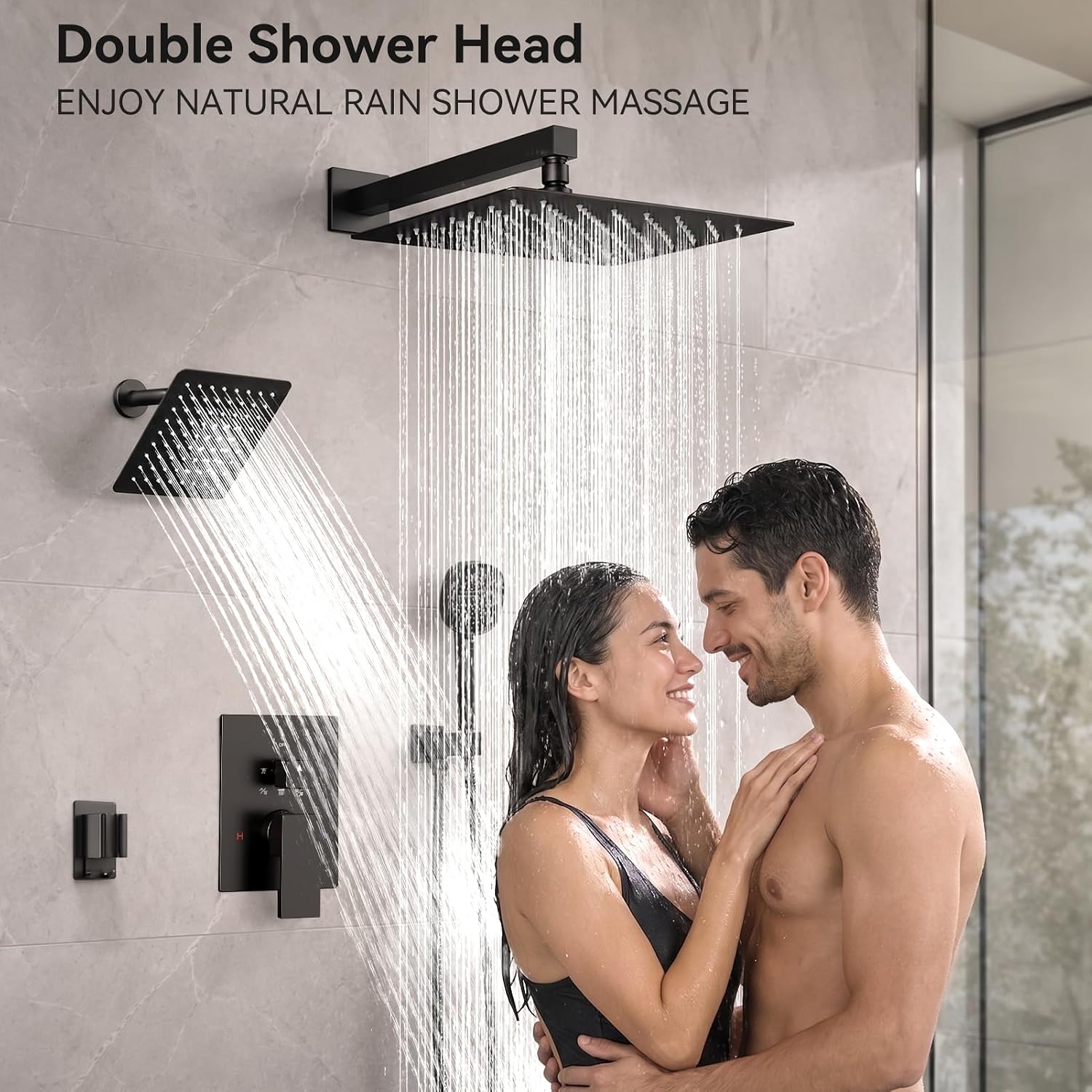 Shower System Matte Black Shower Faucet Sets, Dual Head Shower Set STARBATH 12'' +6'' Wall Mount Rainfall Shower Systems with Multifunctional Filtered Handheld Sprayer for Two Person