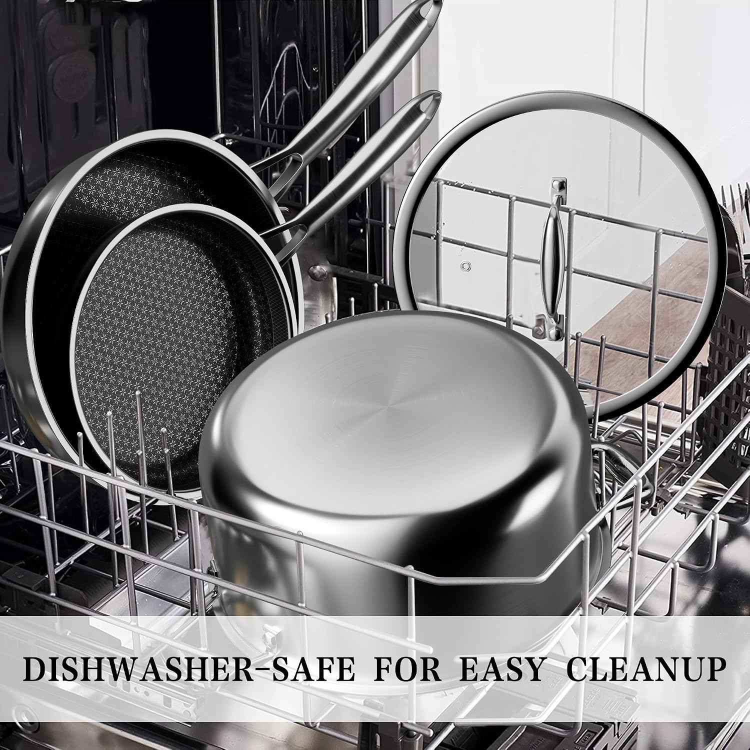 VONIKI Hybrid Tri-ply Stainless Steel Cookware Set, Pots And Pans Set Non Stick with Steamer Basket, Non Toxic Induction Cookware, Kitchen Cookware Sets PFOA & PTFE Free, Dishwasher and Oven Safe