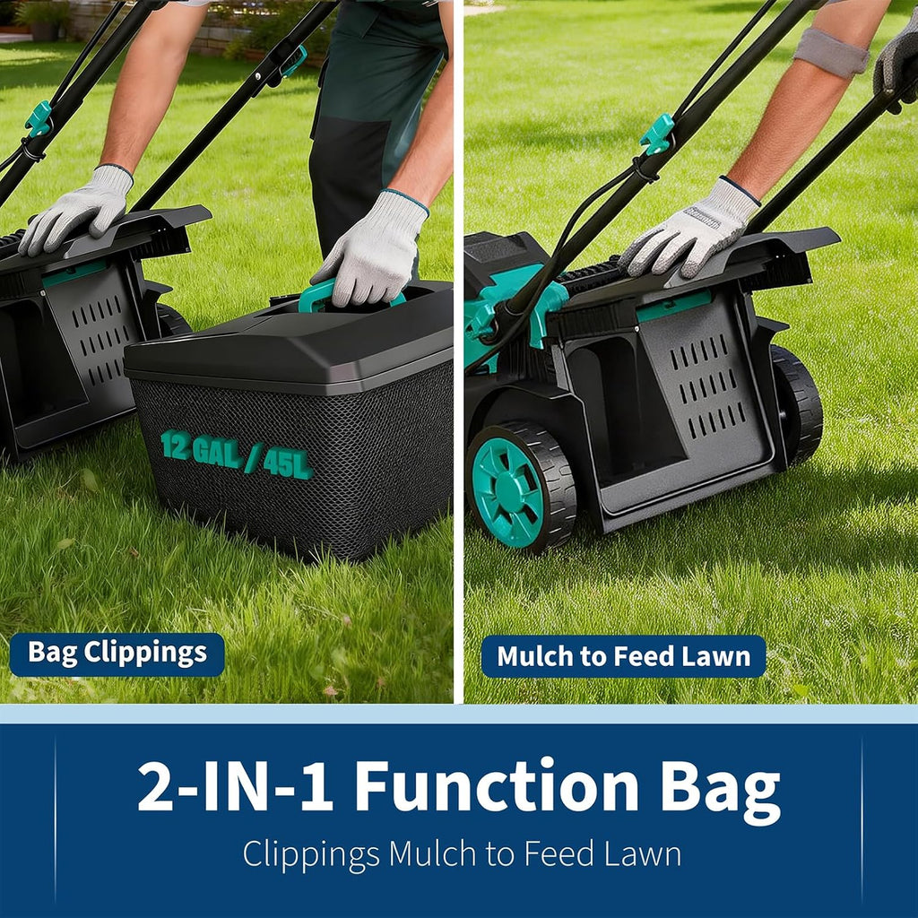 Garvee 17 Inch Electric Lawn Mower, Battery Powered Cordless Lawnmower, 2-in-1 Brushless Walk-Behind Push Mowers