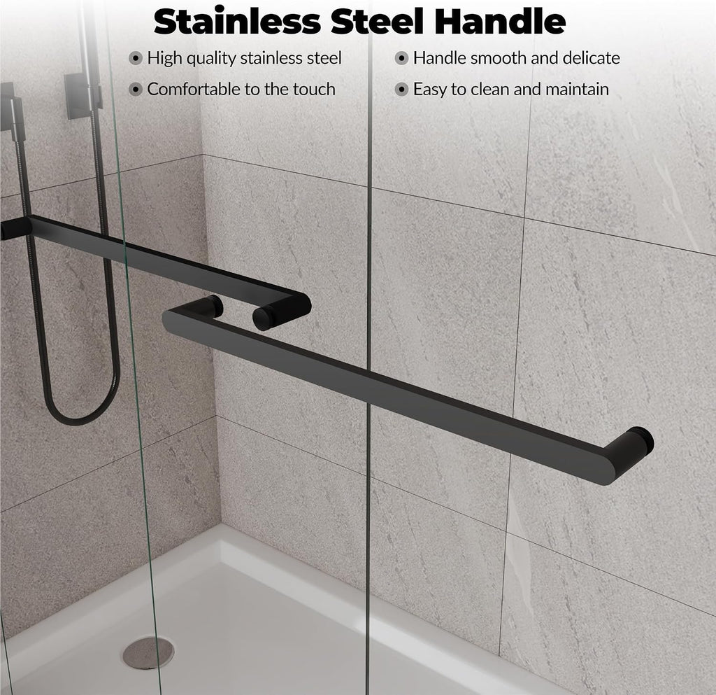 Sliding Glass Shower Door 56–60 Inch W x 72 Inch H, Shower Sliding Door with 8mm Tempered Glass, Double Shower Sliding Glass Door with Easy-Clean Coating, Matte Black Shower Glass Door