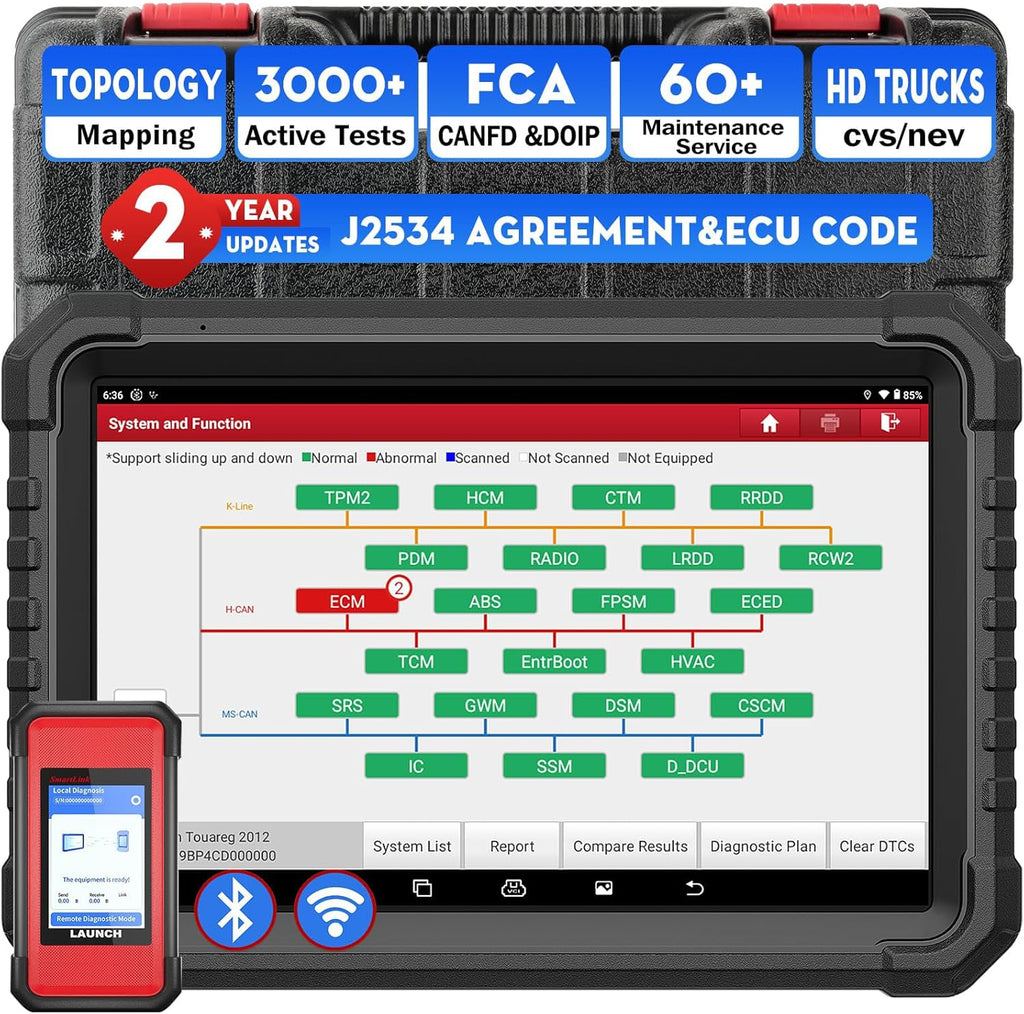 LAUNCH X431 PRO3S+ Elite with SmartlinkC 2.0,2026 Bi-Directional Scan Tool with J2534,OEM Topology Map, HD Truck Scan,ECU Code,CANFD &DOIP,FCA AutoAuth,60+ Service,2 Years Update