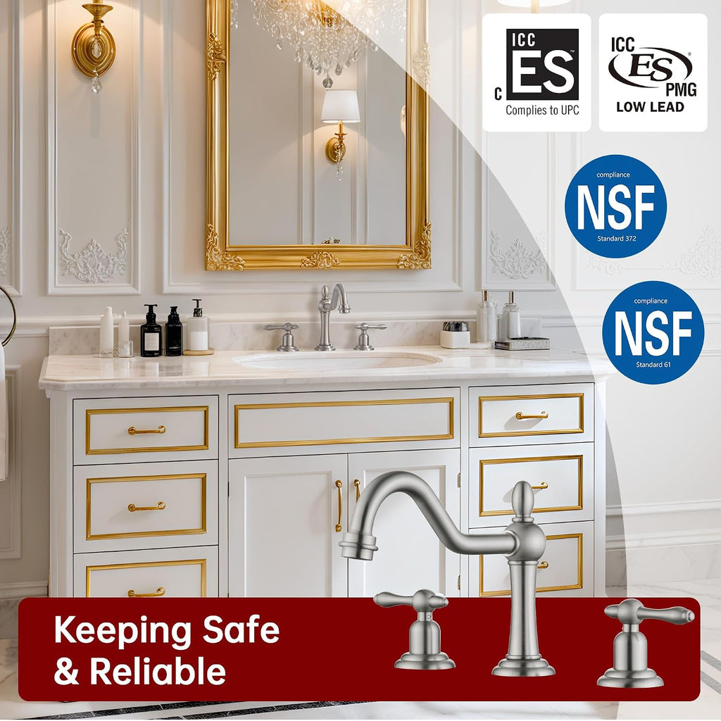 sumerain Vintage 8' Widespread Bathroom Faucet 3 Hole, 2 Handle Basin Faucet Brushed Nickel
