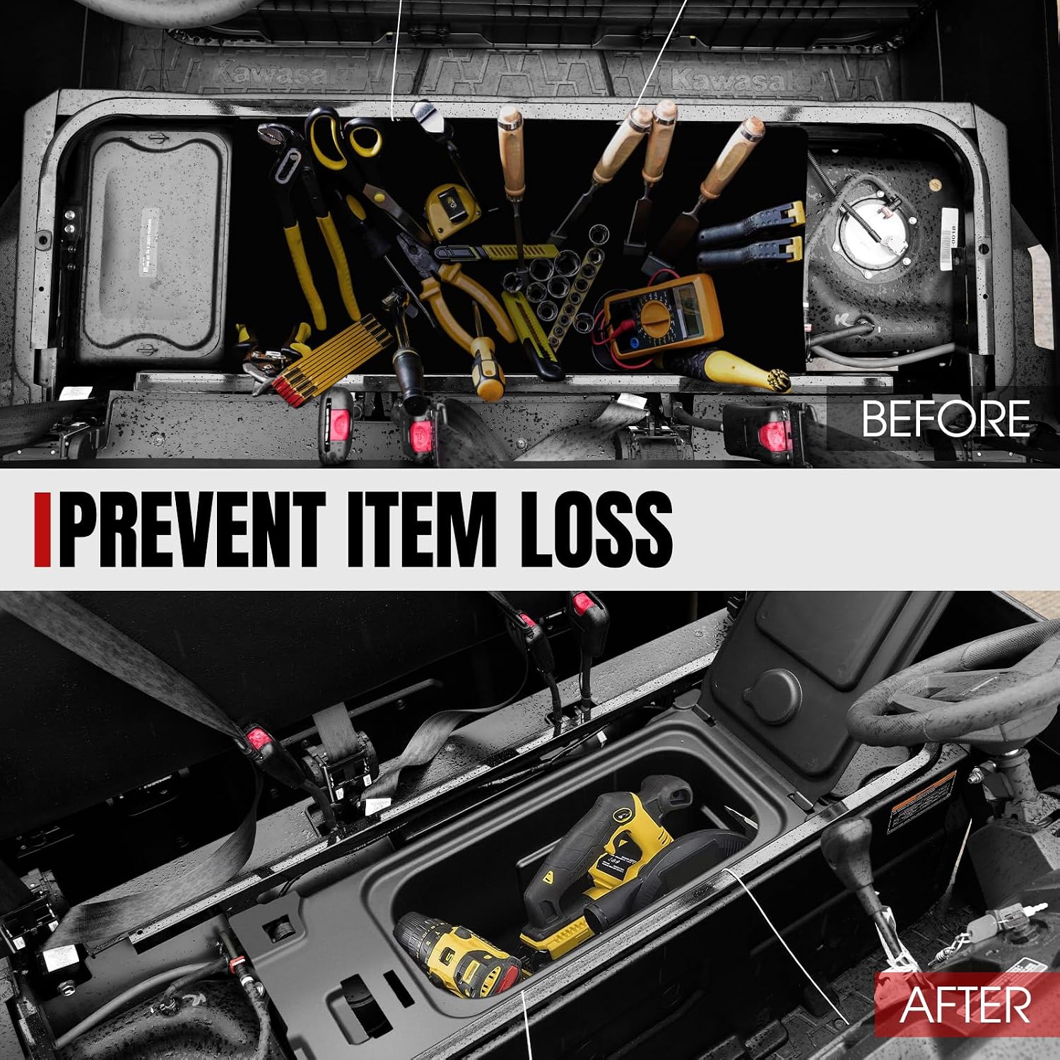 A & UTV PRO Mule Pro Underseat Storage Bin, Under Seat Storage Box Organizer Compatible with 2015-2024 Kawasaki Mule Pro FXT FX DXT DX Replace OEM # 99994-1463,Black