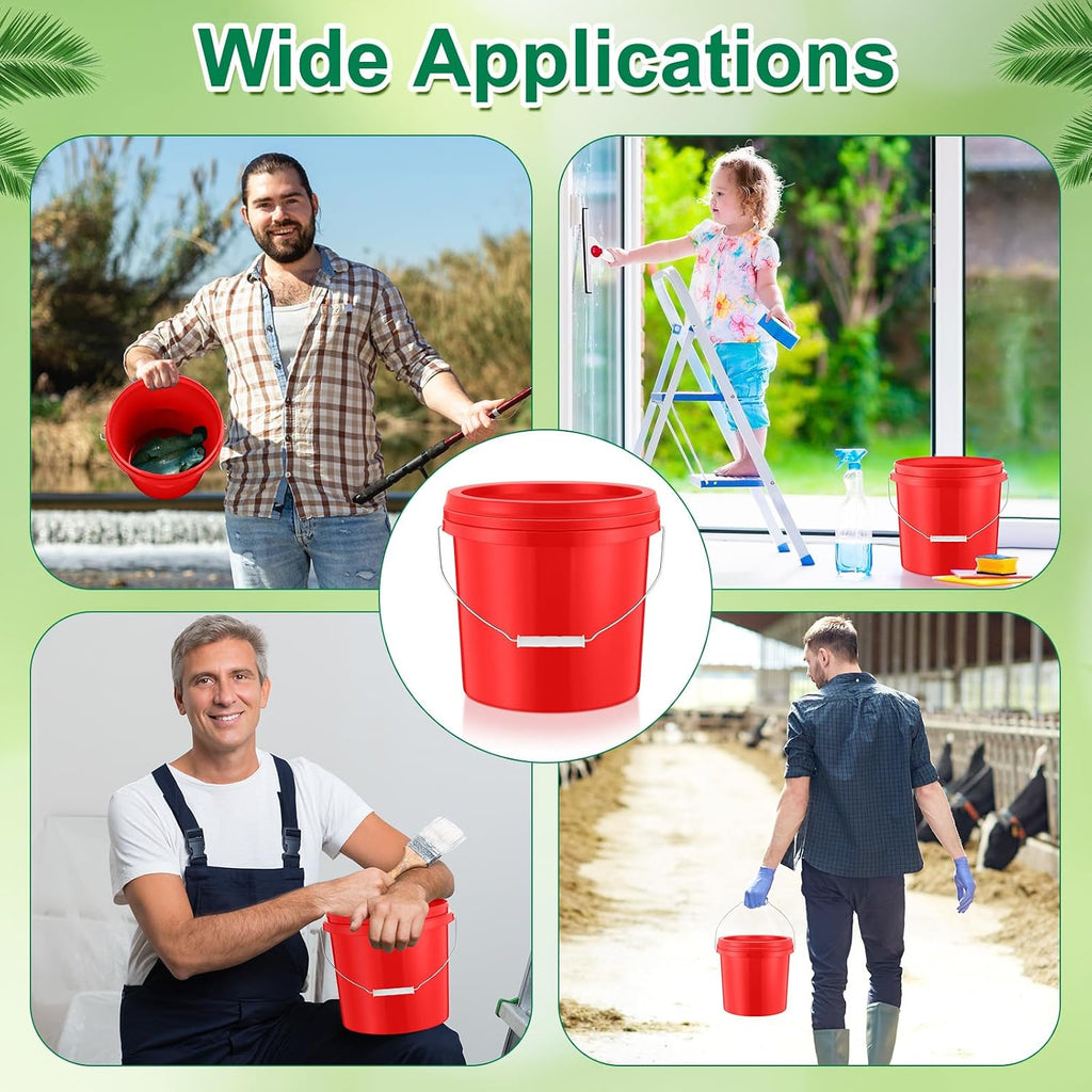 Tioncy 24 Pcs 2 Gallon Plastic Bucket with Lid Heavy Duty 2 Gallon Bucket Pail with Lid Handle for Storage Container Home Household Cleaning (Red)